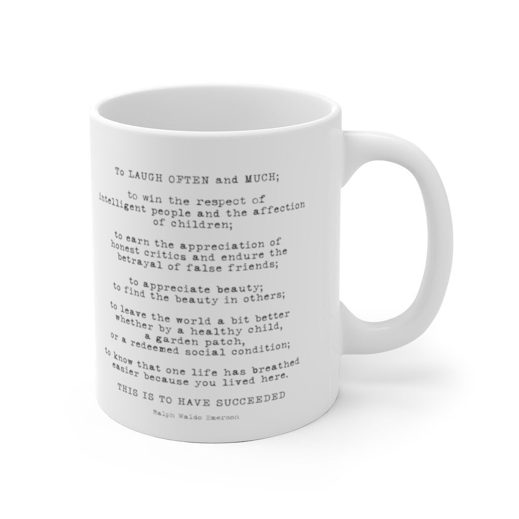 Emerson Success Quote Coffee Mug 11oz White Ceramic Mug