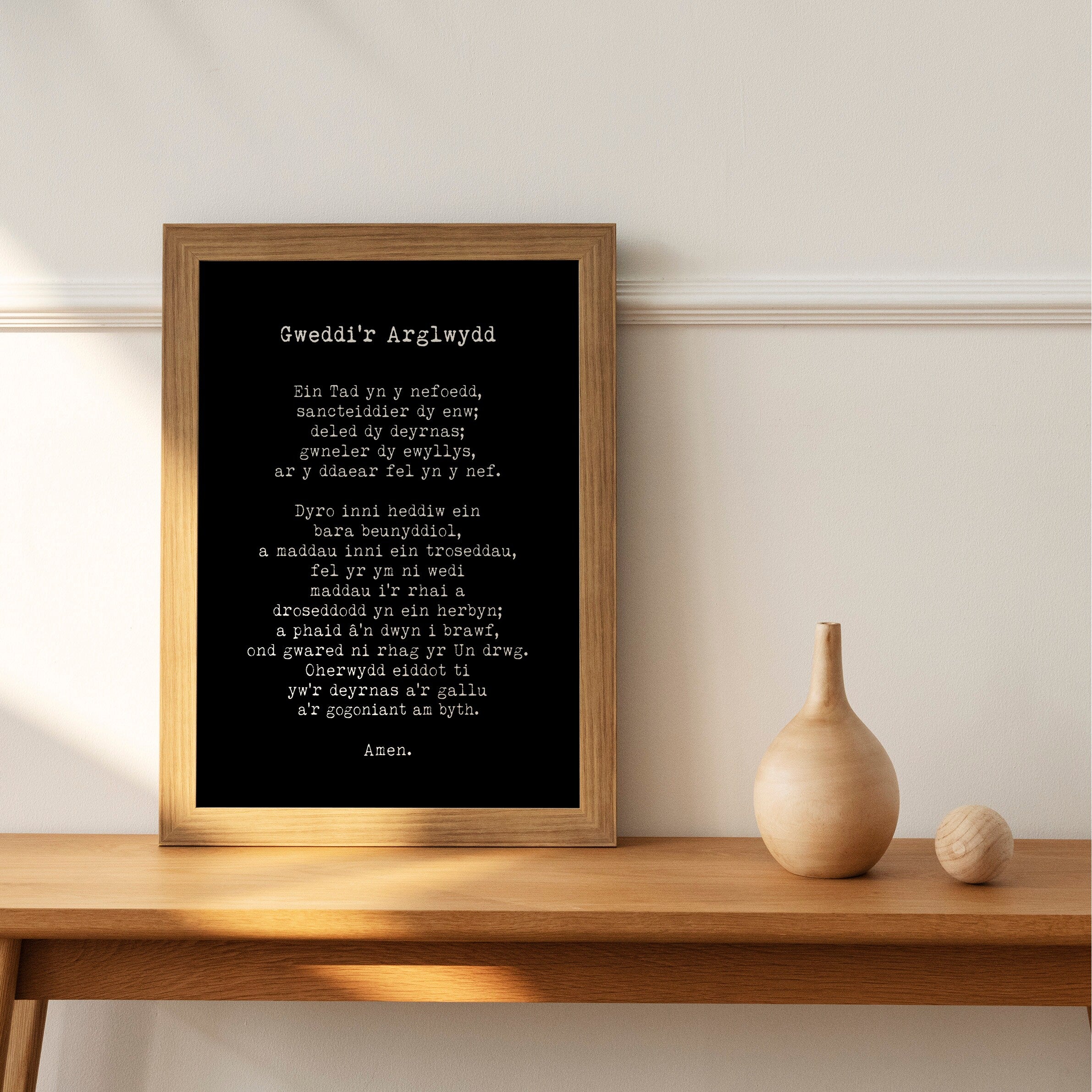 Ein Tad Welsh LORD's Prayer Unframed Quote Print in Black & White, Gweddi'r Arglwydd Prayer Christian Wall Art