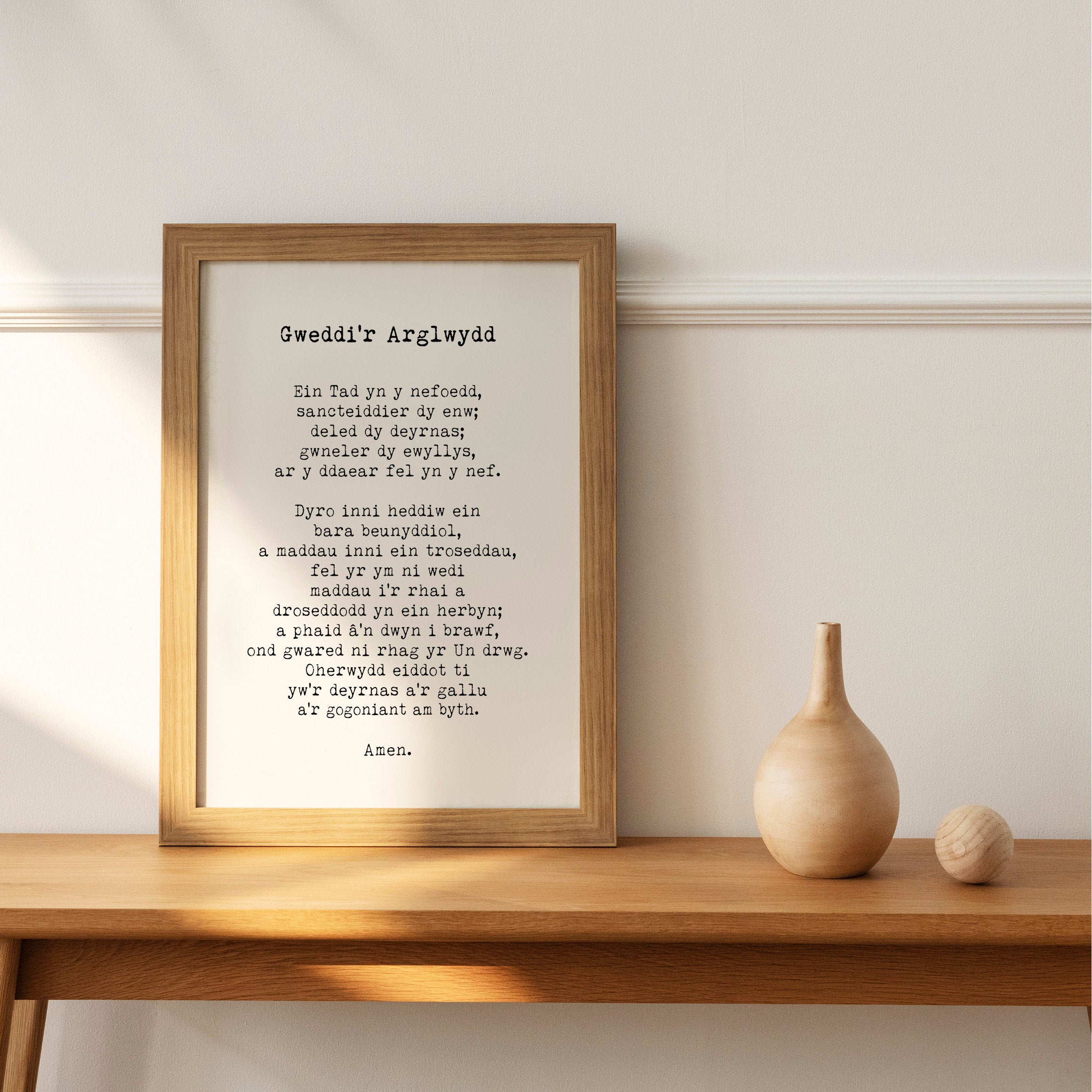 Ein Tad Welsh LORD's Prayer Unframed Quote Print in Black & White, Gweddi'r Arglwydd Prayer Christian Wall Art