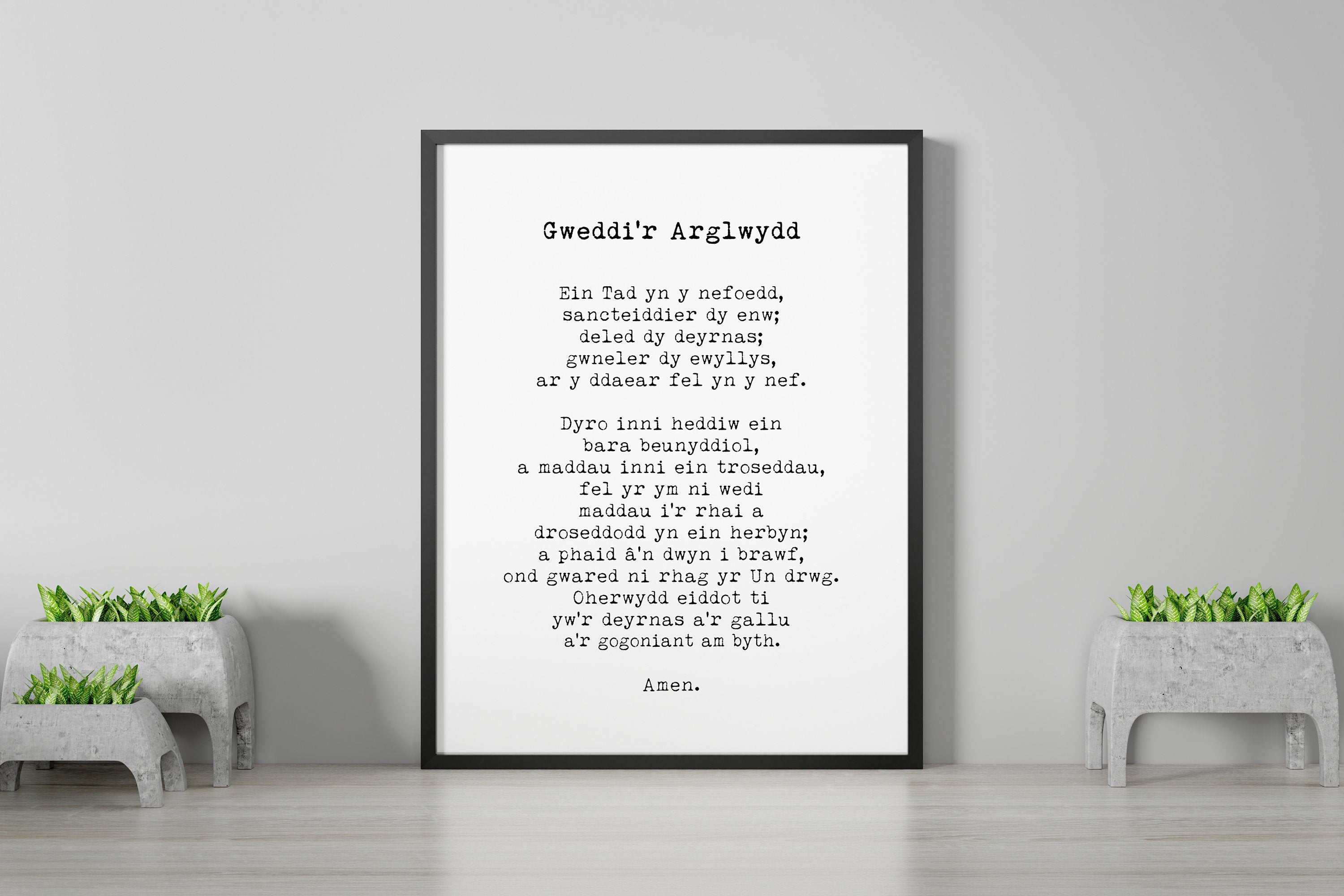 Ein Tad Welsh LORD's Prayer Unframed Quote Print in Black & White, Gweddi'r Arglwydd Prayer Christian Wall Art