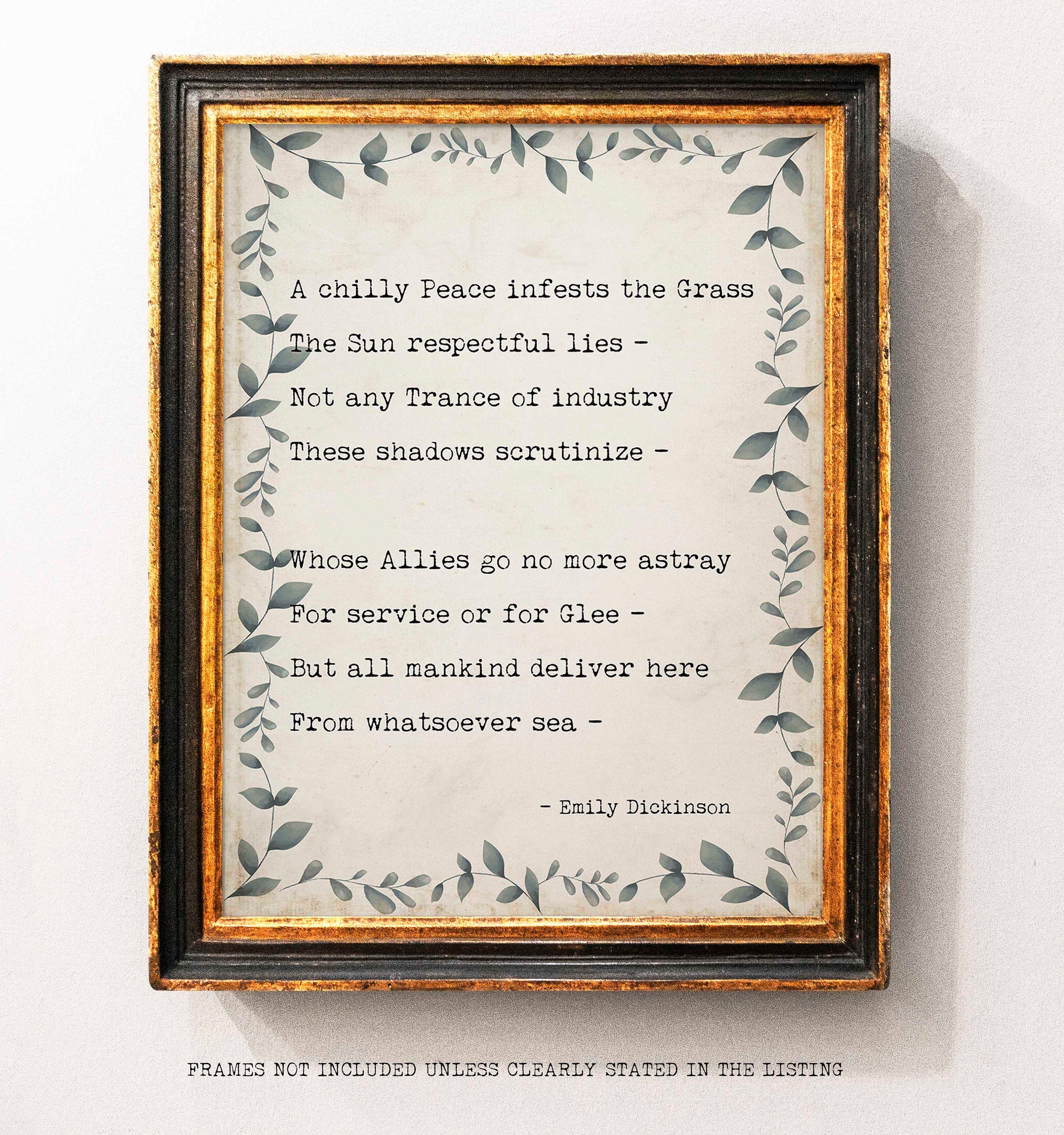 A chilly Peace infests the Grass Poem by Emily Dickinson - Print