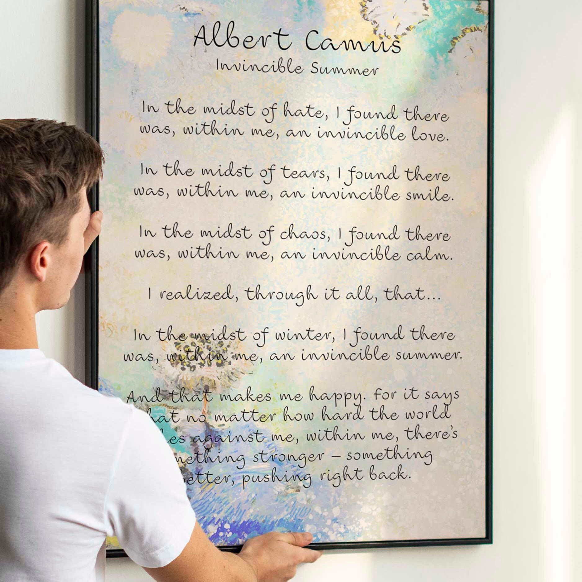 Albert Camus Invincible Summer Wall Art Print, Literature Quote Art Print