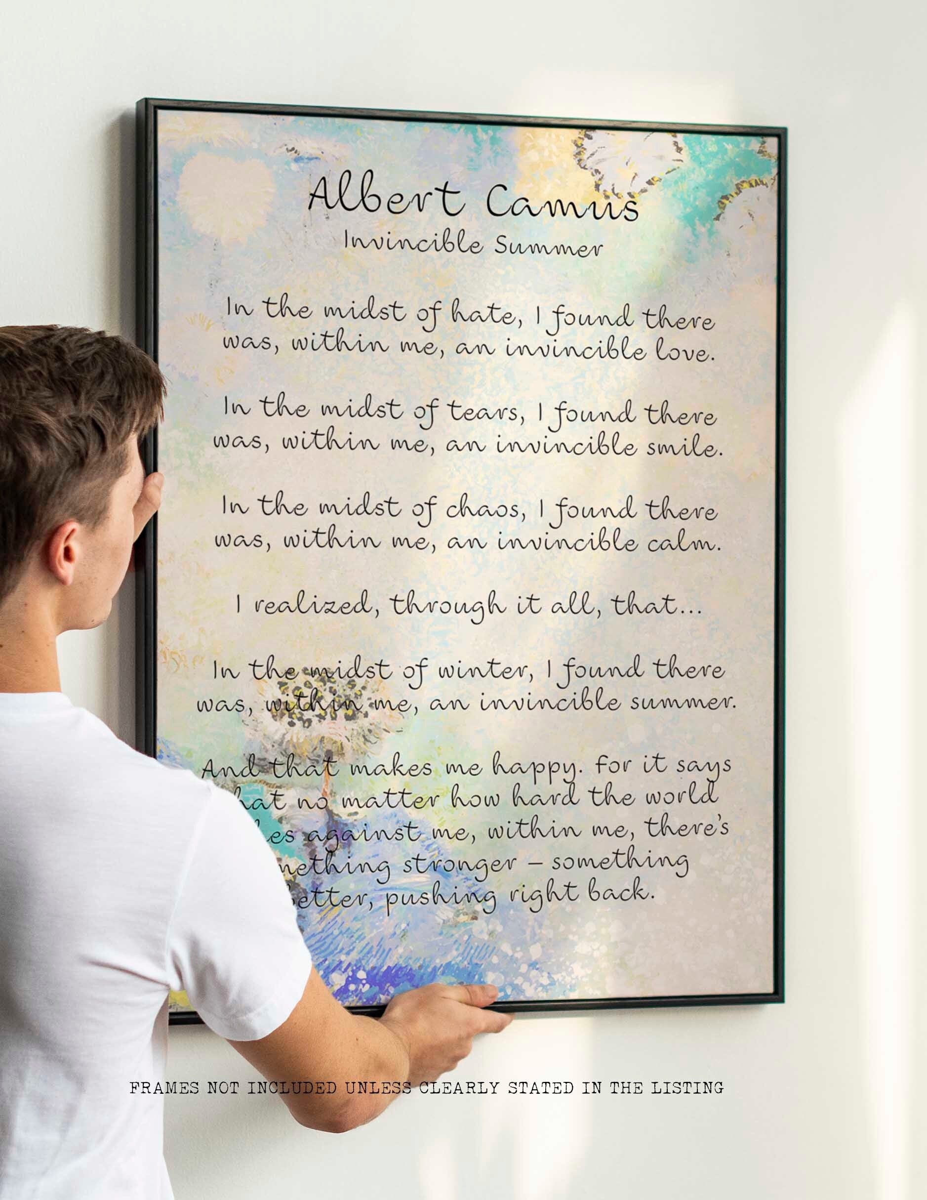 Albert Camus Invincible Summer Wall Art Print, Literature Quote Art Print