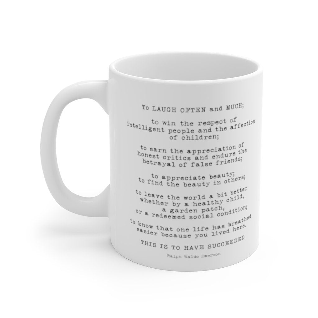Emerson Success Quote Coffee Mug 11oz White Ceramic Mug