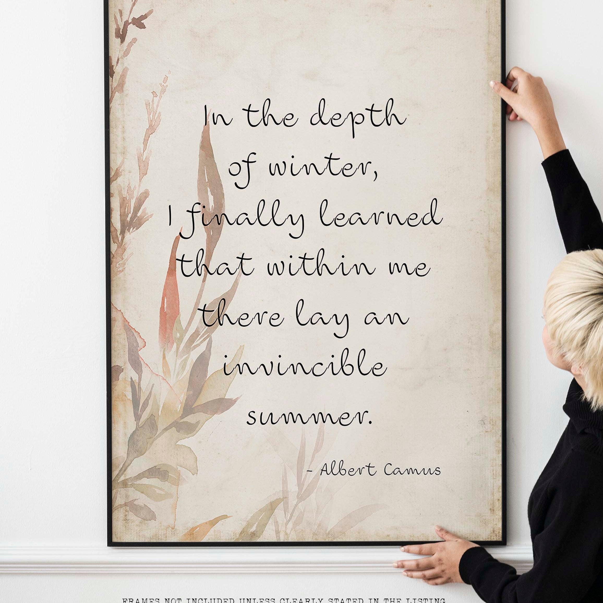 Albert Camus Quote Print, Invincible Summer Wall Art Print, Framed or Unframed Options