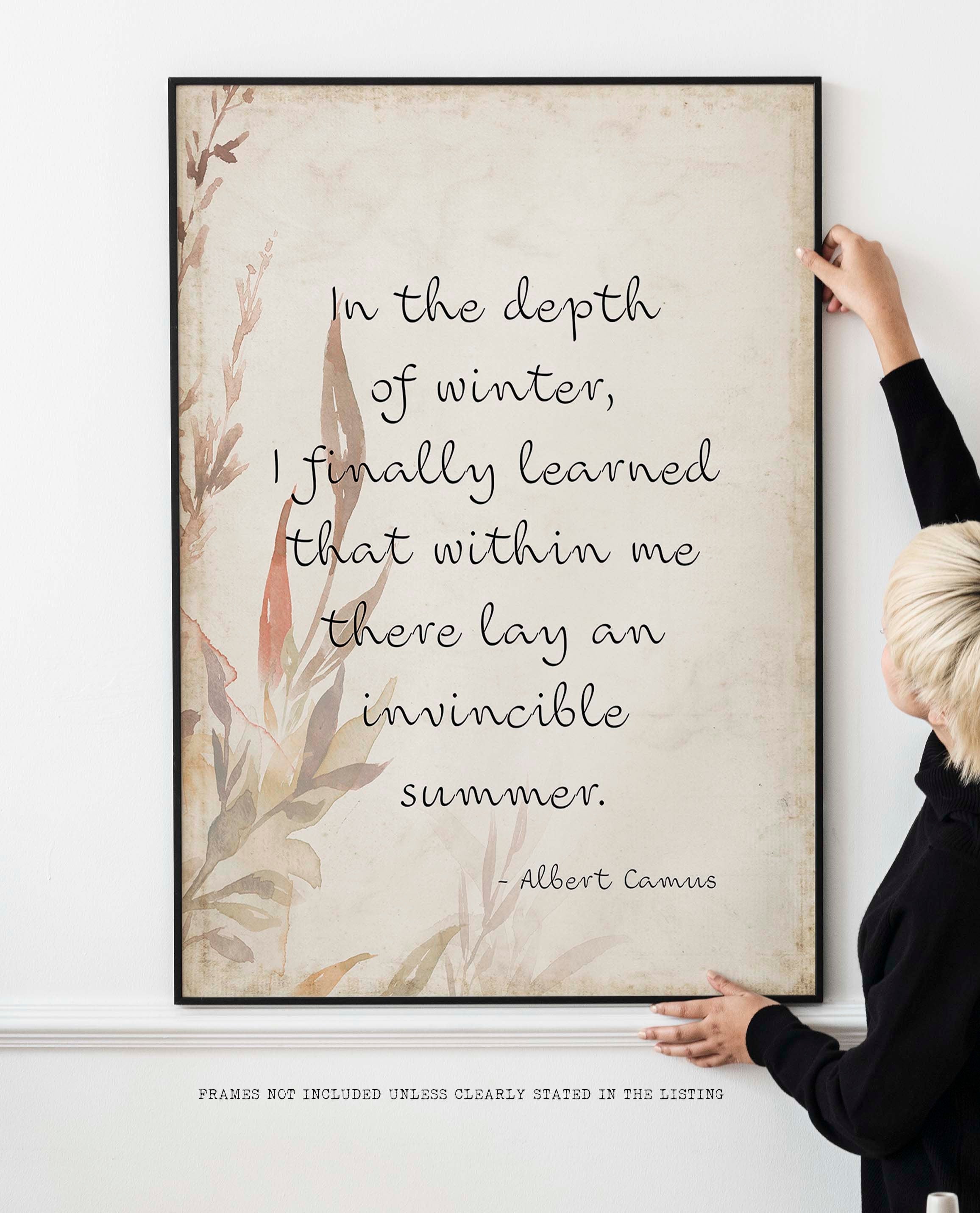 Albert Camus Quote Print, Invincible Summer Wall Art Print, Framed or Unframed Options