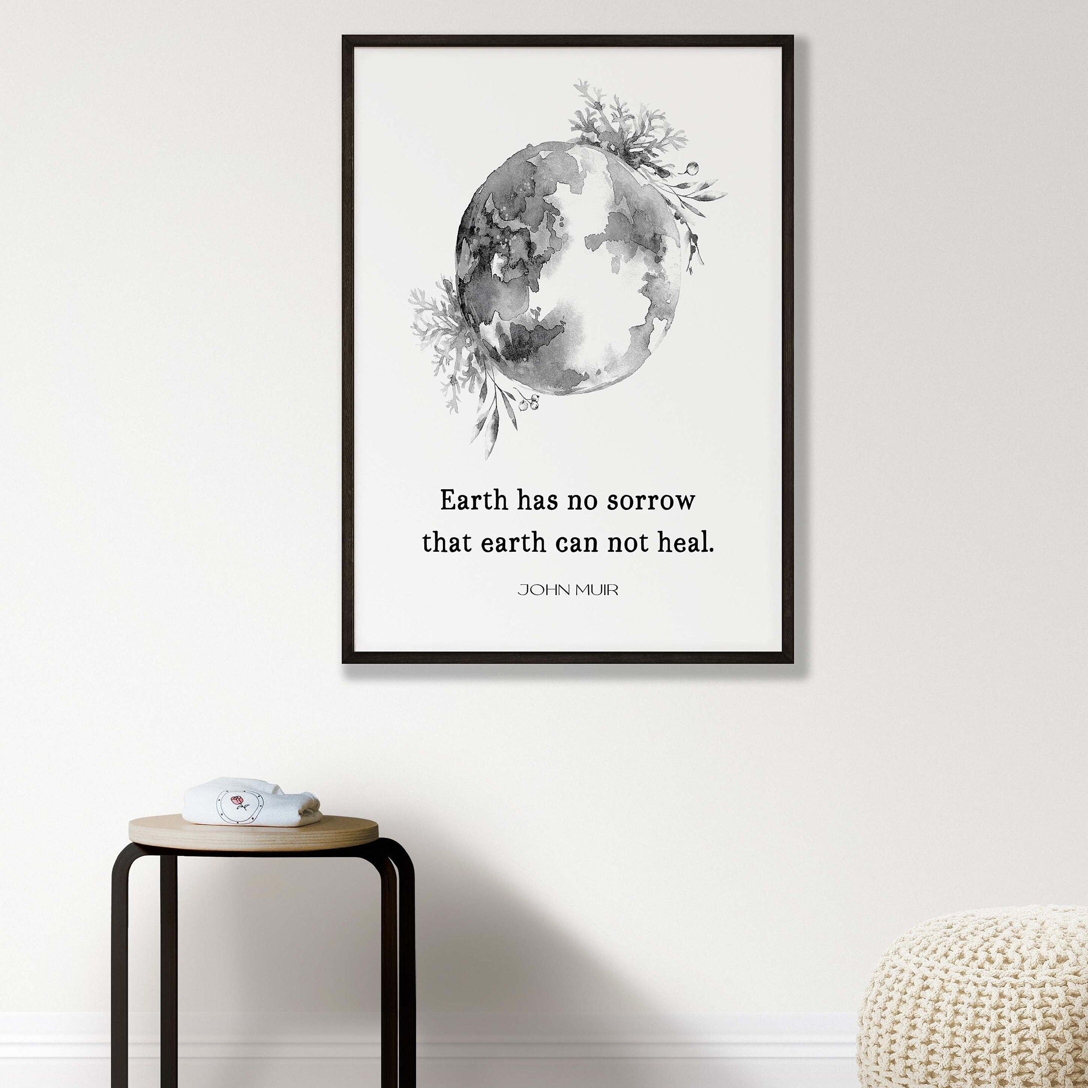 Earth has No Sorrow John Muir Unframed Quote Print in Black & White, Inspirational Gift for Nature Lovers