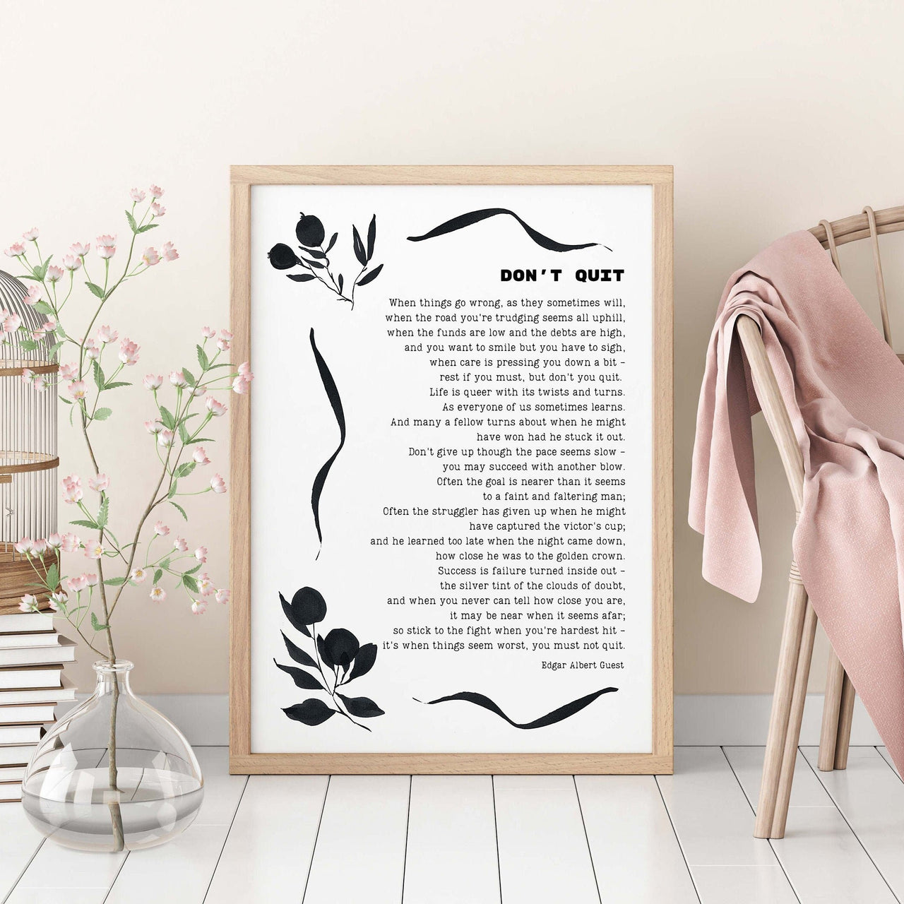 Don't Quit Edgar Albert Guest Inspirational Poem Wall Art Print, Unframed Poetry Black & White Art