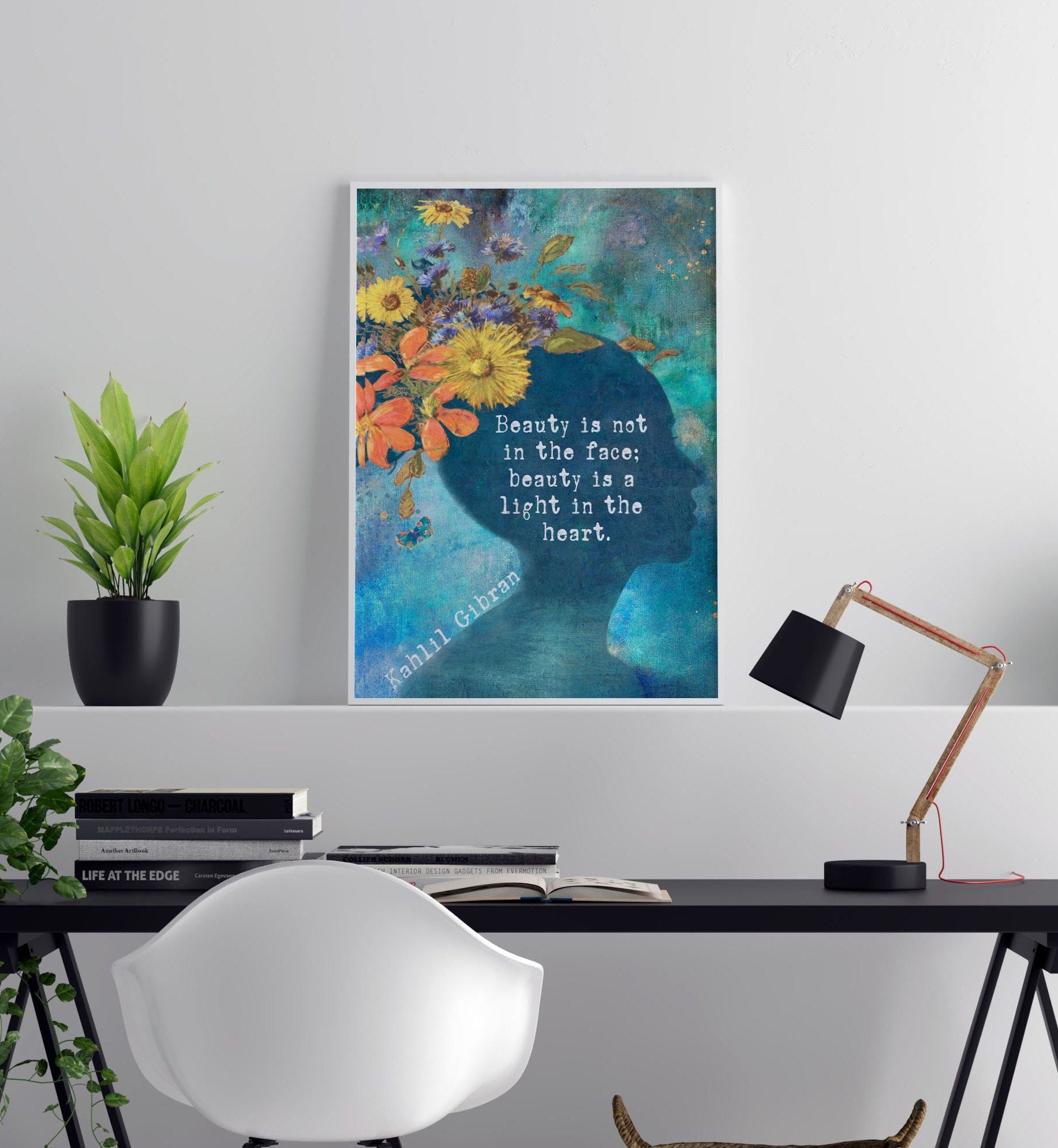 Kahlil Gibran Beauty Quote Wall Art Print Fine Art for Living Room, Beauty Is Not In The Face Beauty Is A Light In The Heart