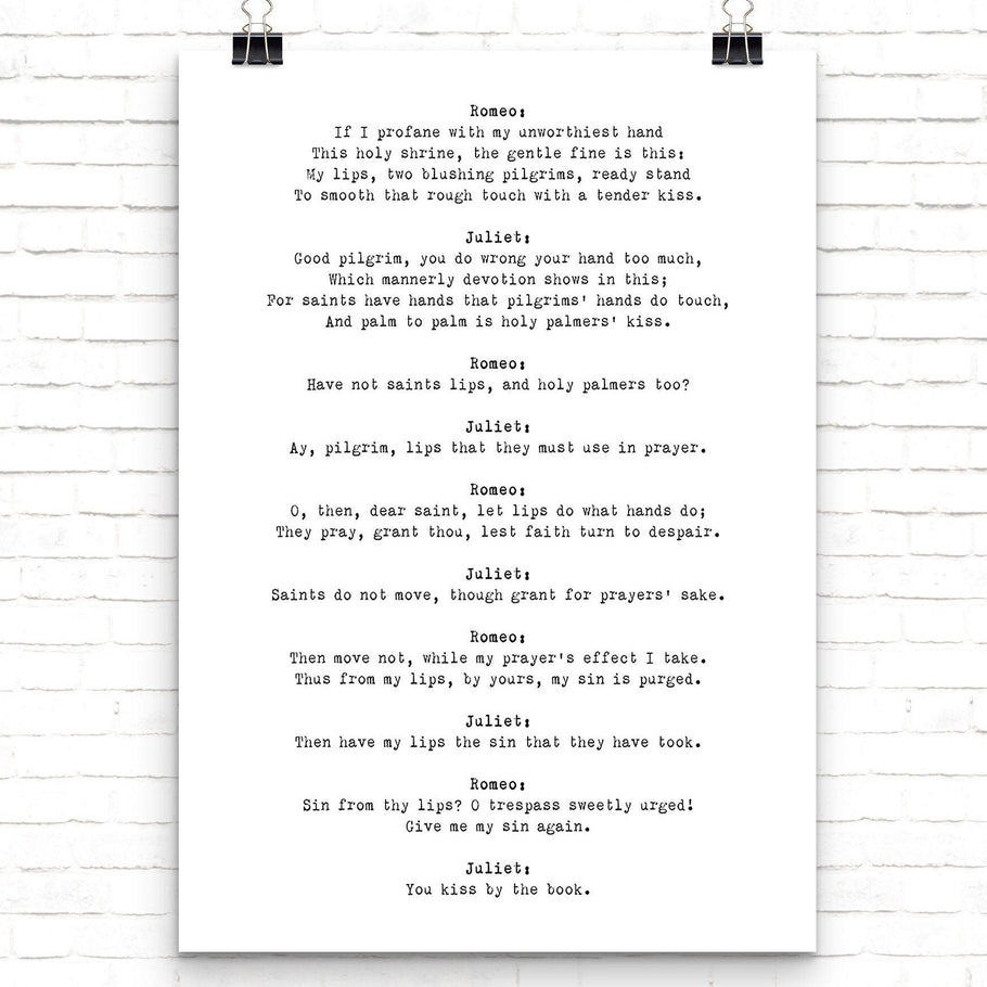 Romeo and Juliet Quote Love Print, Shakespeare Print in Black & White