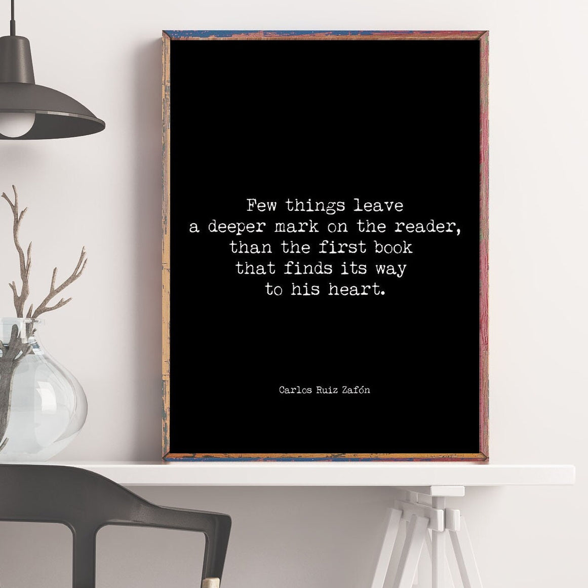 Carlos Ruiz Zafon quote print, black & white art from Book Quote Decor