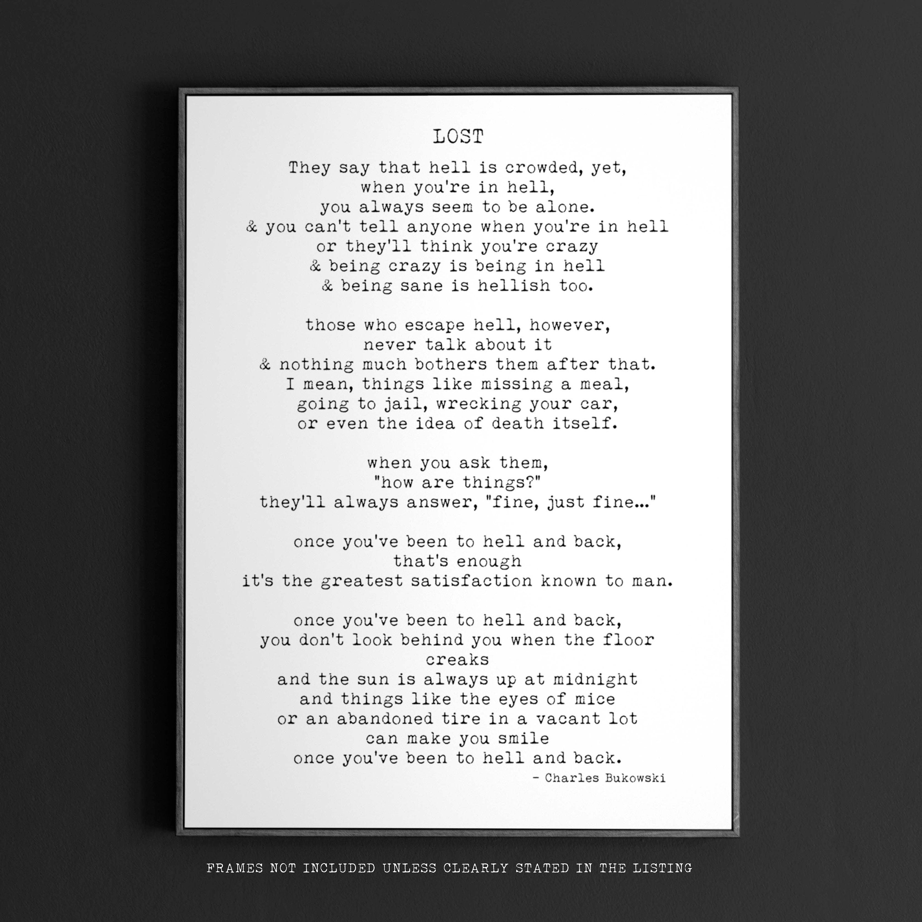 LOST by Charles Bukowski Poem Print, Bukowski Poetry Poster Print