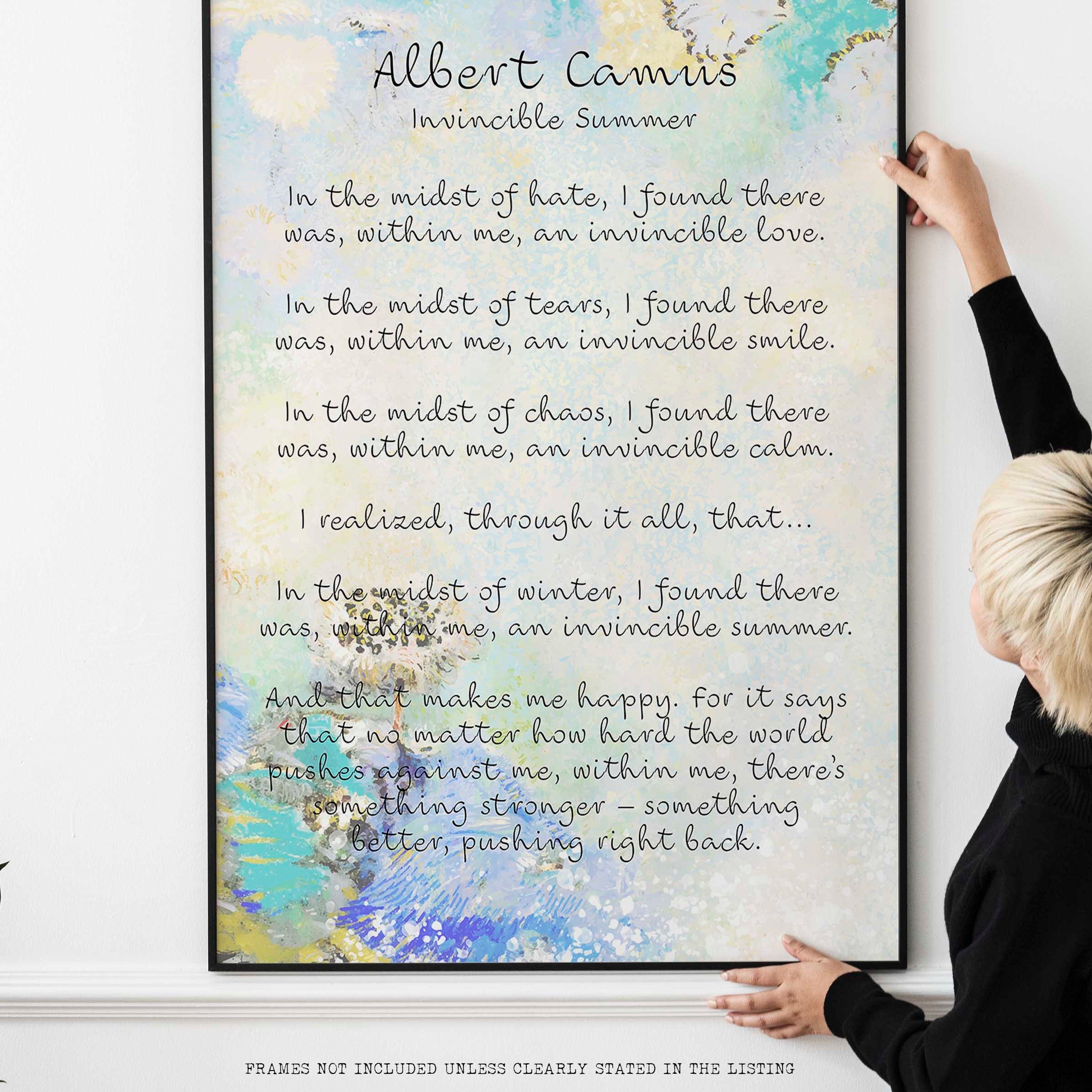 Albert Camus Invincible Summer Wall Art Print, Literature Quote Art Print