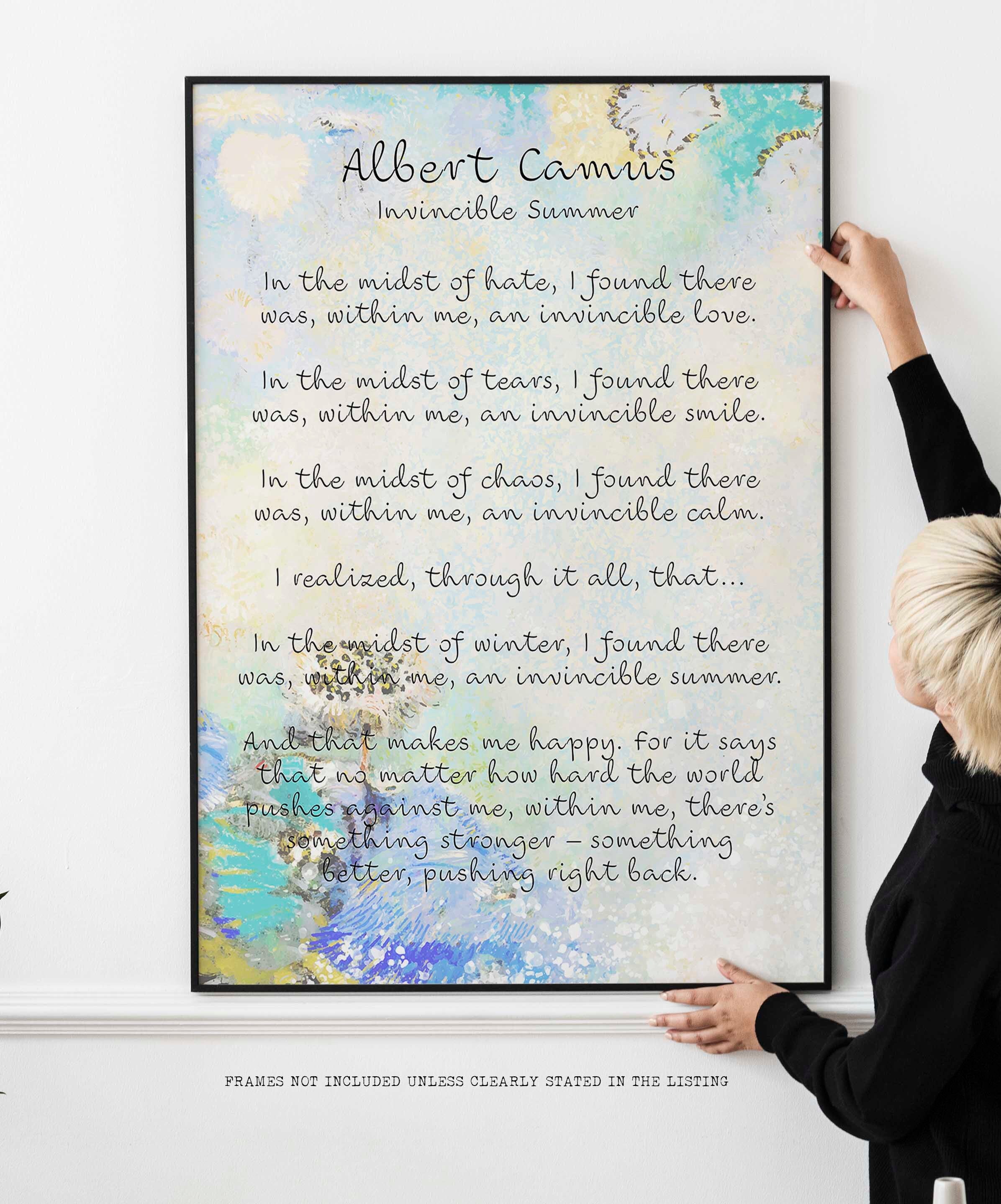 Albert Camus Invincible Summer Wall Art Print, Literature Quote Art Print