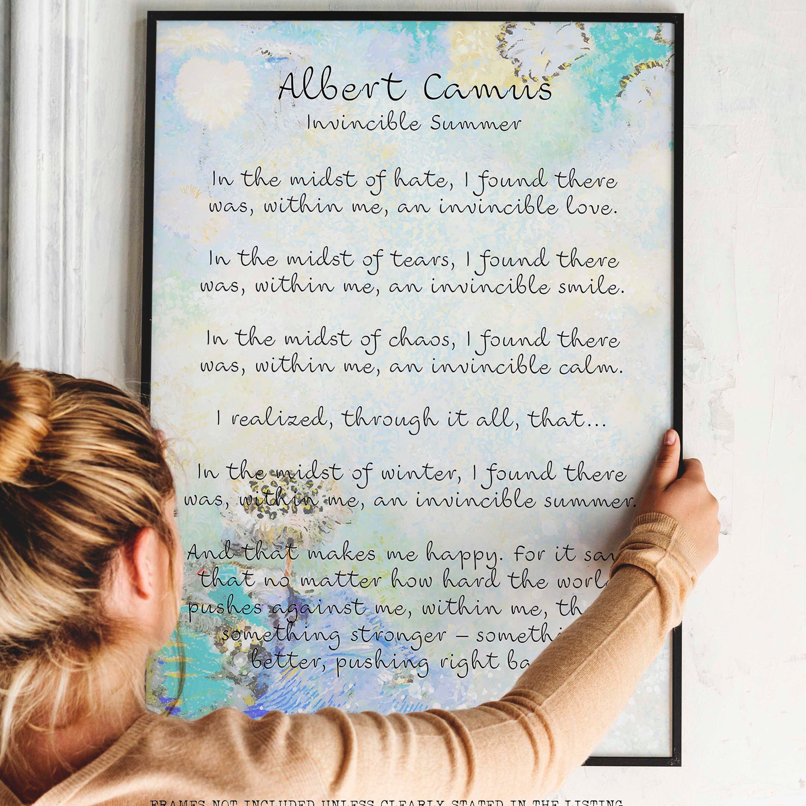 Albert Camus Invincible Summer Wall Art Print, Literature Quote Art Print FRAMED and UNFRAMED OPTIONS