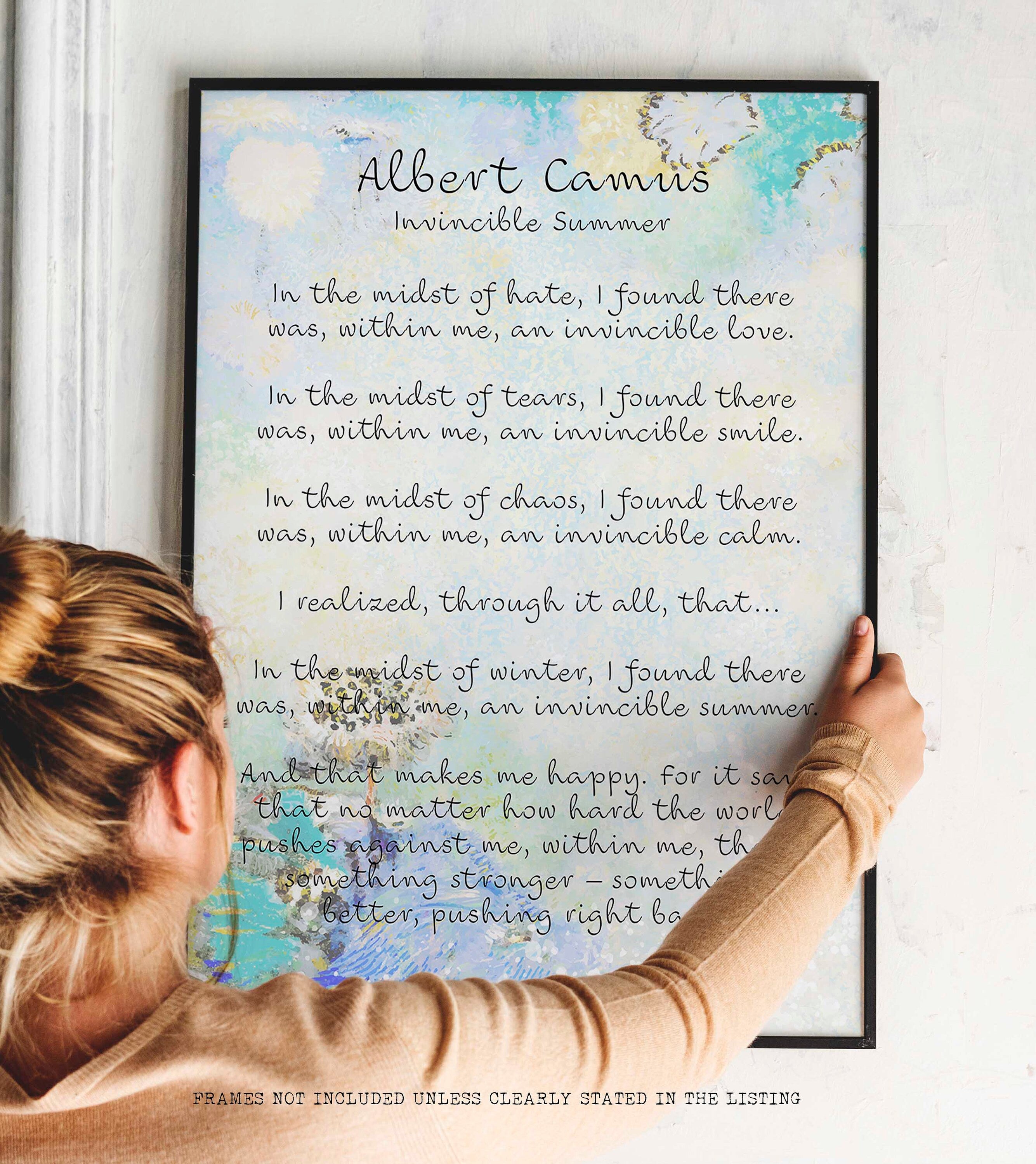 Albert Camus Invincible Summer Wall Art Print, Literature Quote Art Print FRAMED and UNFRAMED OPTIONS
