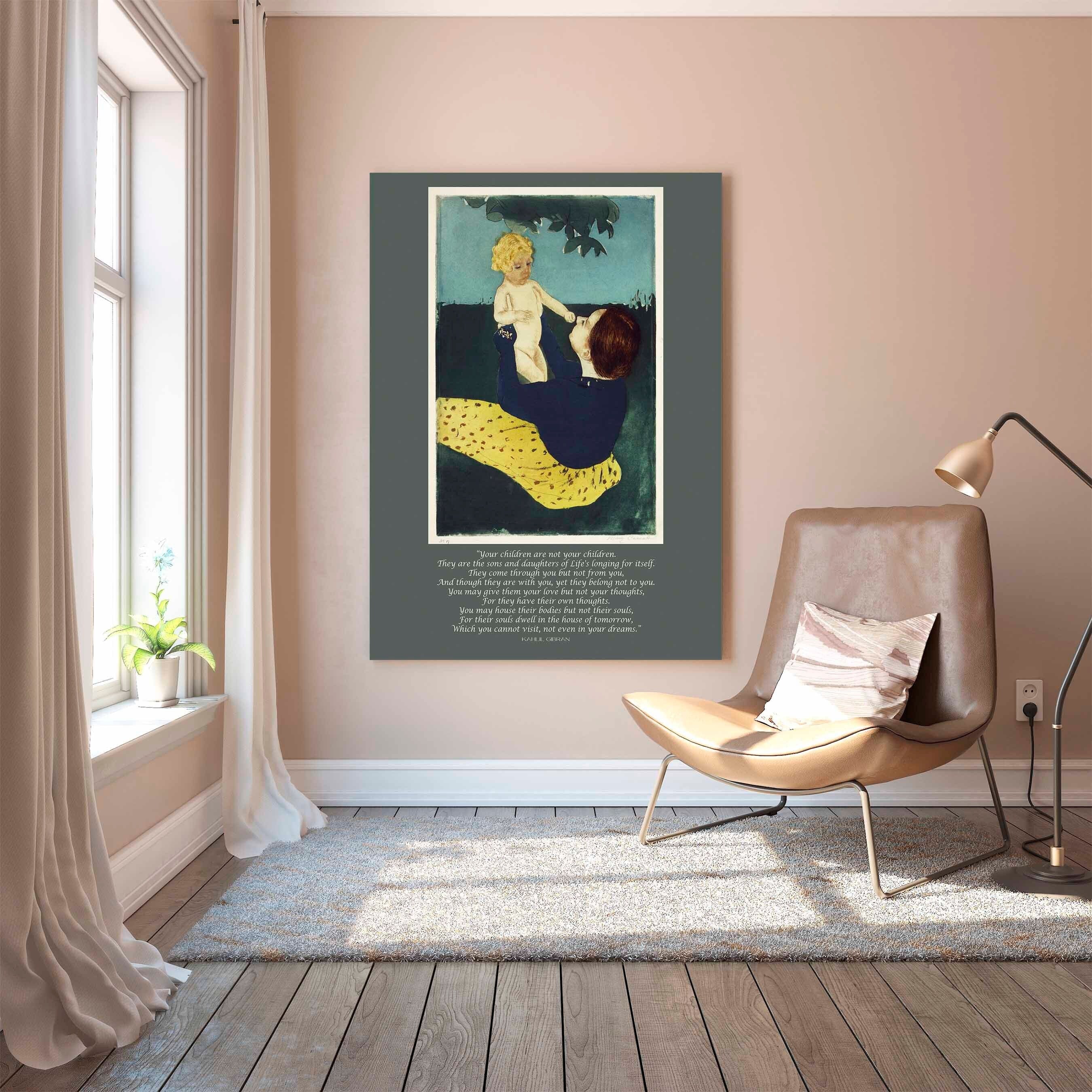 On Children poem by Kahlil Gibran Wall Art Prints Quote, Mary Cassatt Fine Art Prints - Mother and Child