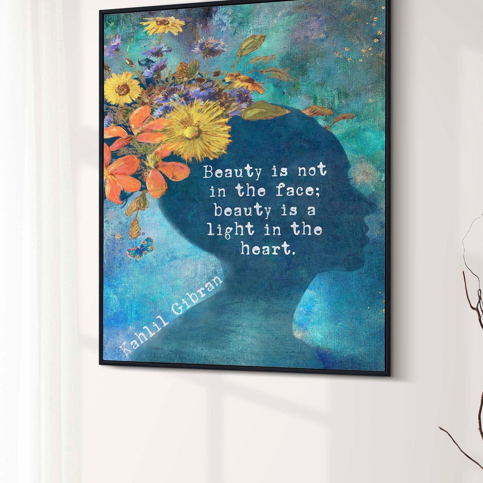 Kahlil Gibran Beauty Quote Wall Art Print Fine Art for Living Room, Beauty Is Not In The Face Beauty Is A Light In The Heart