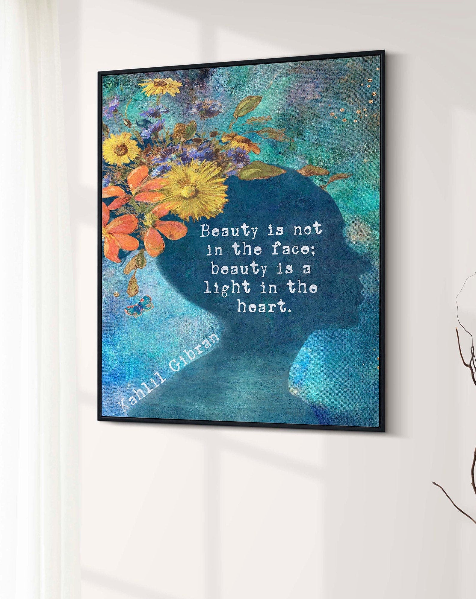 Kahlil Gibran Beauty Quote Wall Art Print Fine Art for Living Room, Beauty Is Not In The Face Beauty Is A Light In The Heart