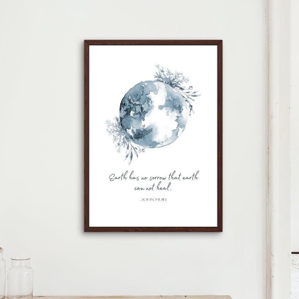 Earth Has No Sorrow John Muir Print Country Decor, Grey Quote Wall Art Print