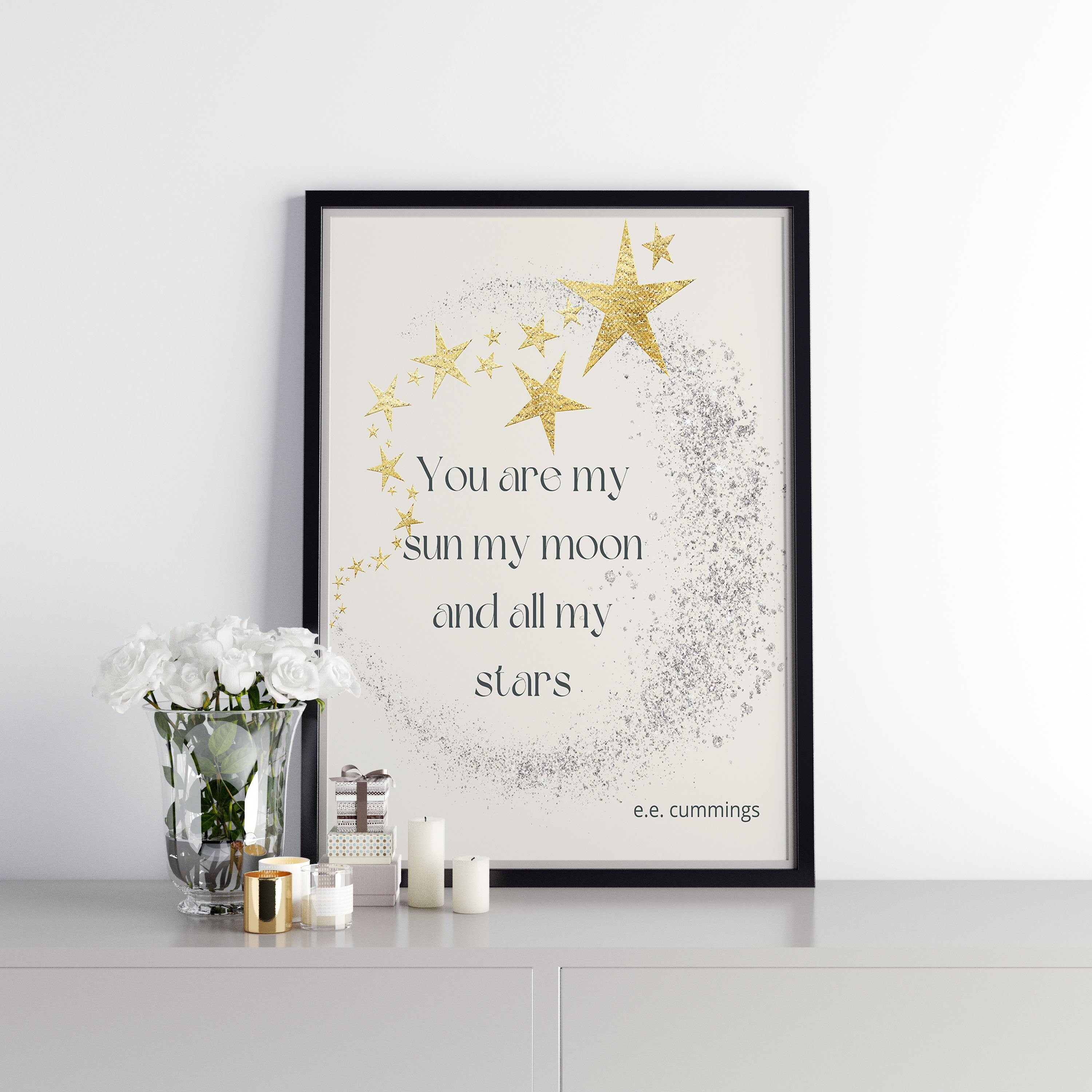 You Are My Sun My Moon All My Stars e.e. cummings Love Quote Print, Unframed Love Poetry Art