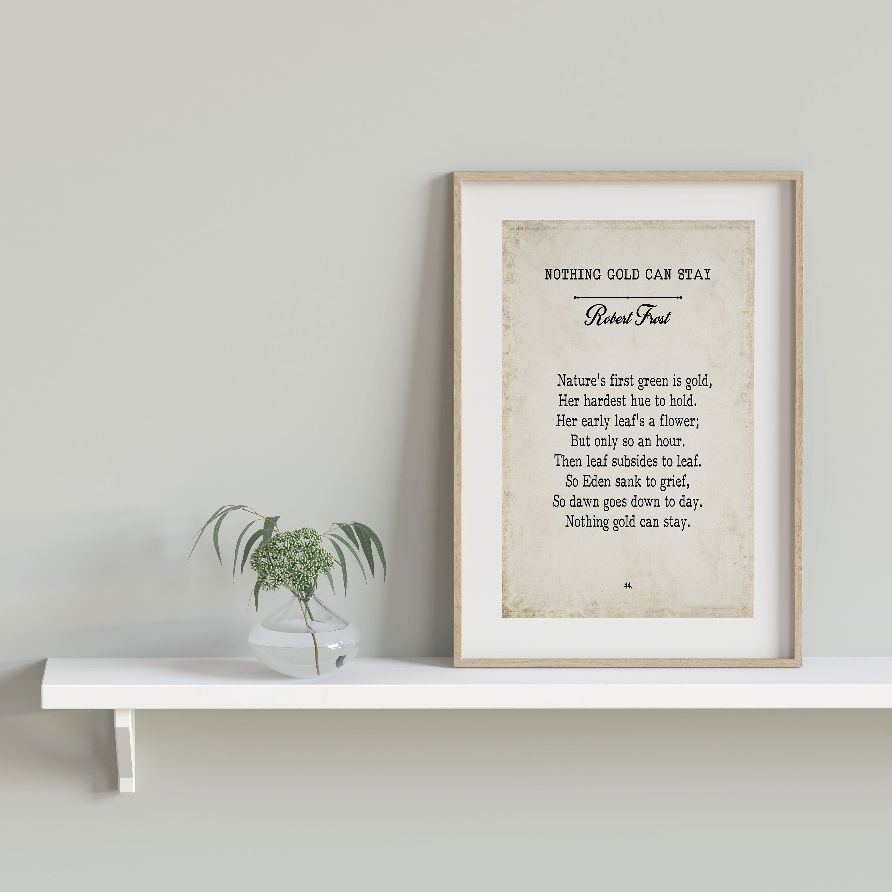 Nothing Gold Can Stay Robert Frost Poem Wall Art Print Vintage Book Page Style Art for Living Room Wall Art, Unframed Poetry Wall Decor