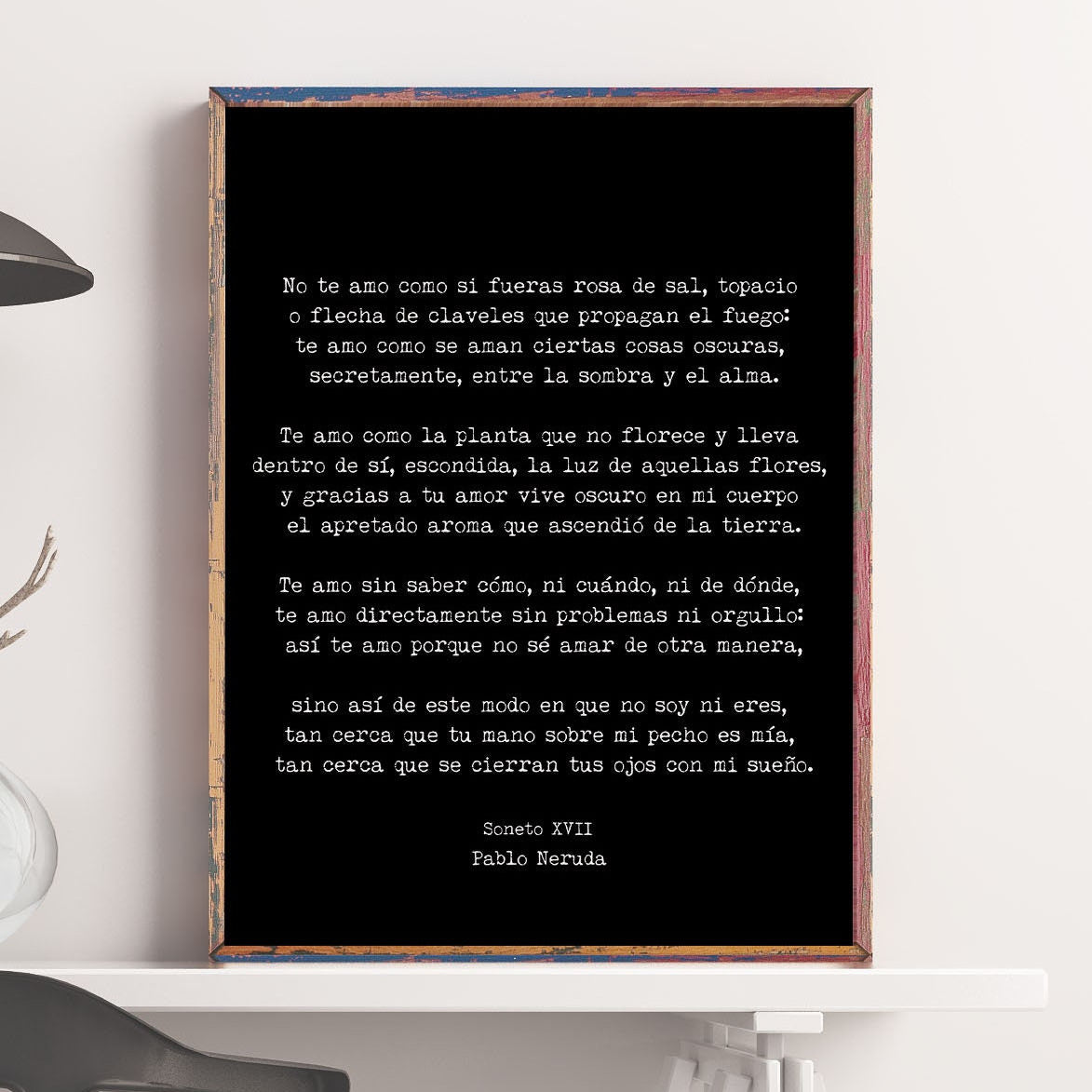 Spanish Pablo Neruda Love Verse Print, Love Poem Print