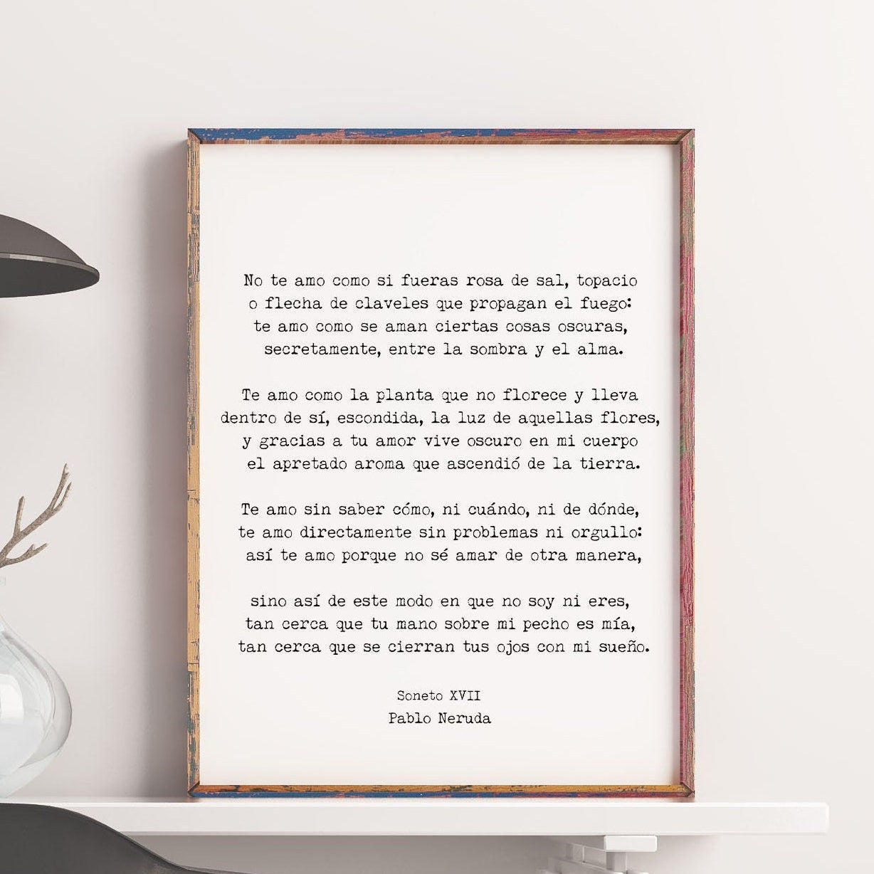 Spanish Pablo Neruda Love Verse Print, Love Poem Print