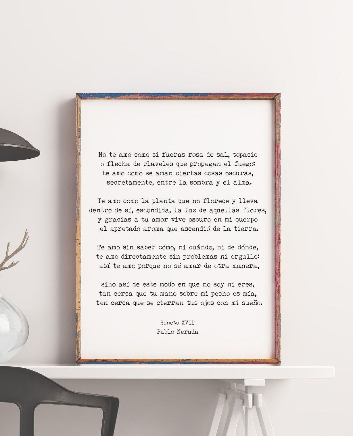 Spanish Pablo Neruda Love Verse Print, Love Poem Print