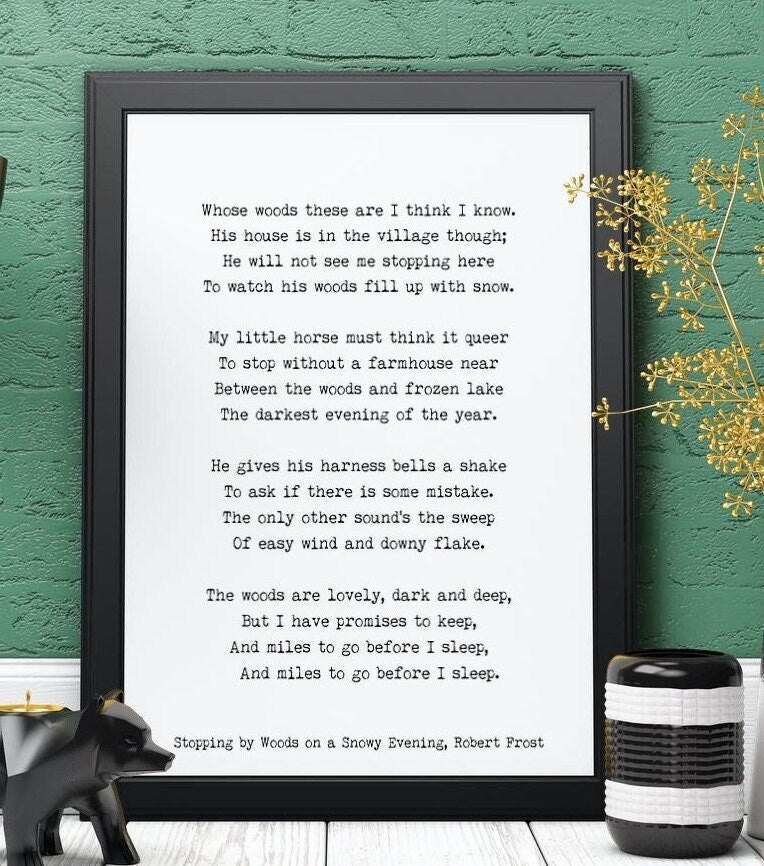 Stopping by Woods on a Snowy Evening Robert Frost Wall Art Print in Black & White for Living Room Wall Art FRAMED or UNFRAMED OPTIONS