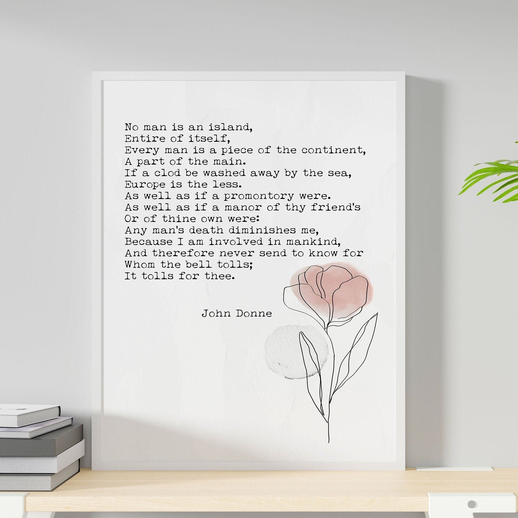 No Man Is An Island John Donne Wall Art Print Abstract Flower Watercolor Art for Living Room Wall Art