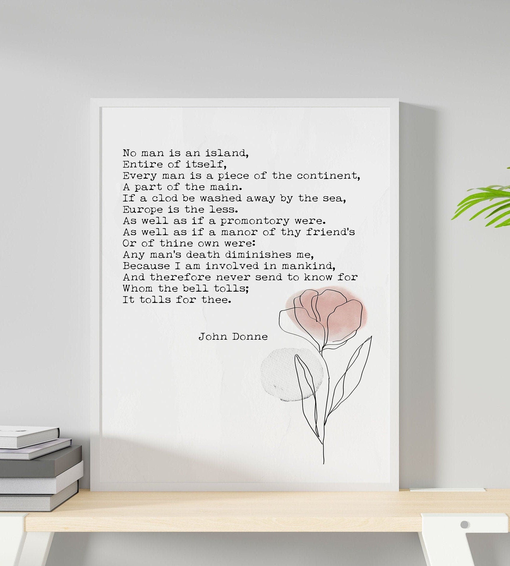No Man Is An Island John Donne Wall Art Print Abstract Flower Watercolor Art for Living Room Wall Art