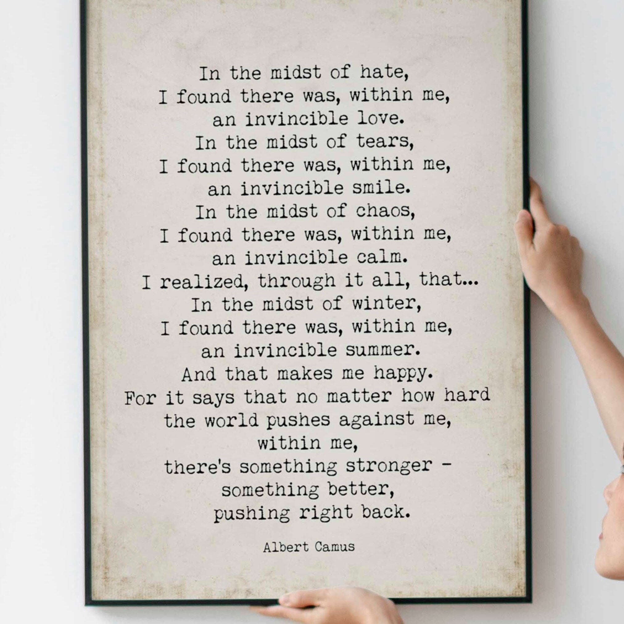 Albert Camus Invincible Summer Print - Vintage Page Background, FRAMED and UNFRAMED OPTIONS