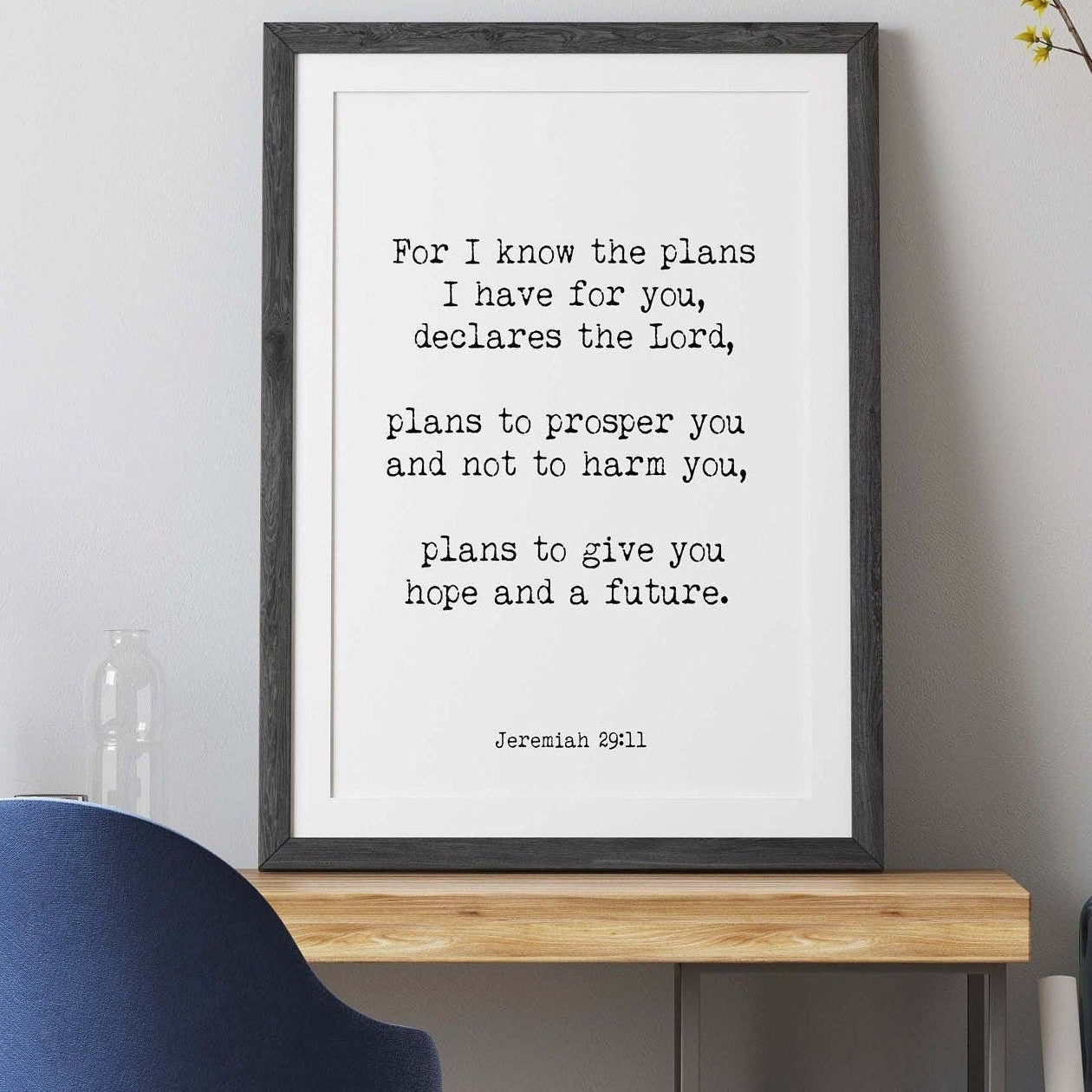 Give you Hope and a Future Jeremiah 29:11 Bible Verse Print, Inspirational Gift Wall Art in Black & White