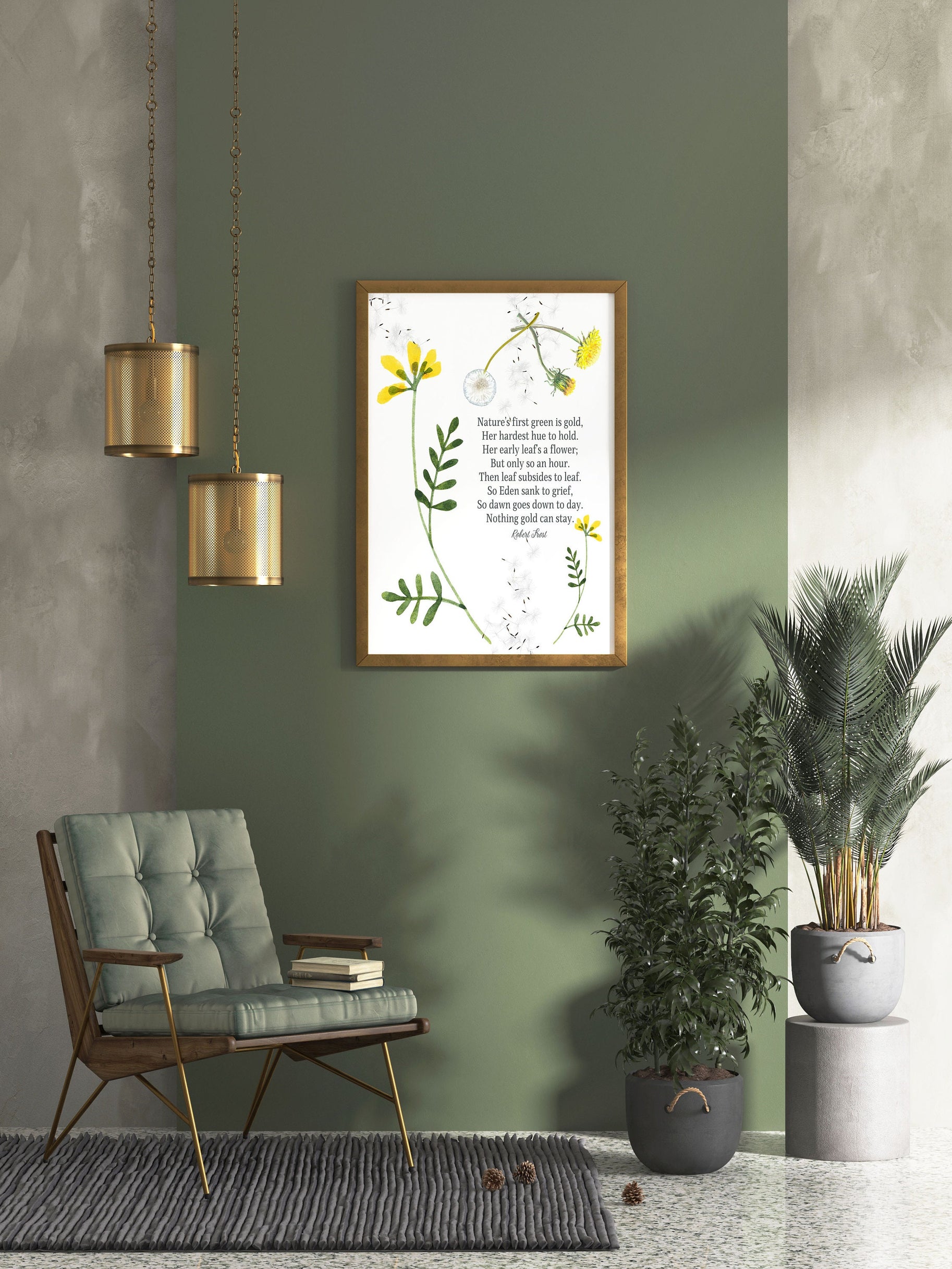 Nothing Gold Can Stay Robert Frost Wall Art Print Nature Watercolor Spring Flowers Art for Living Room Wall Art, Unframed Poem Decor