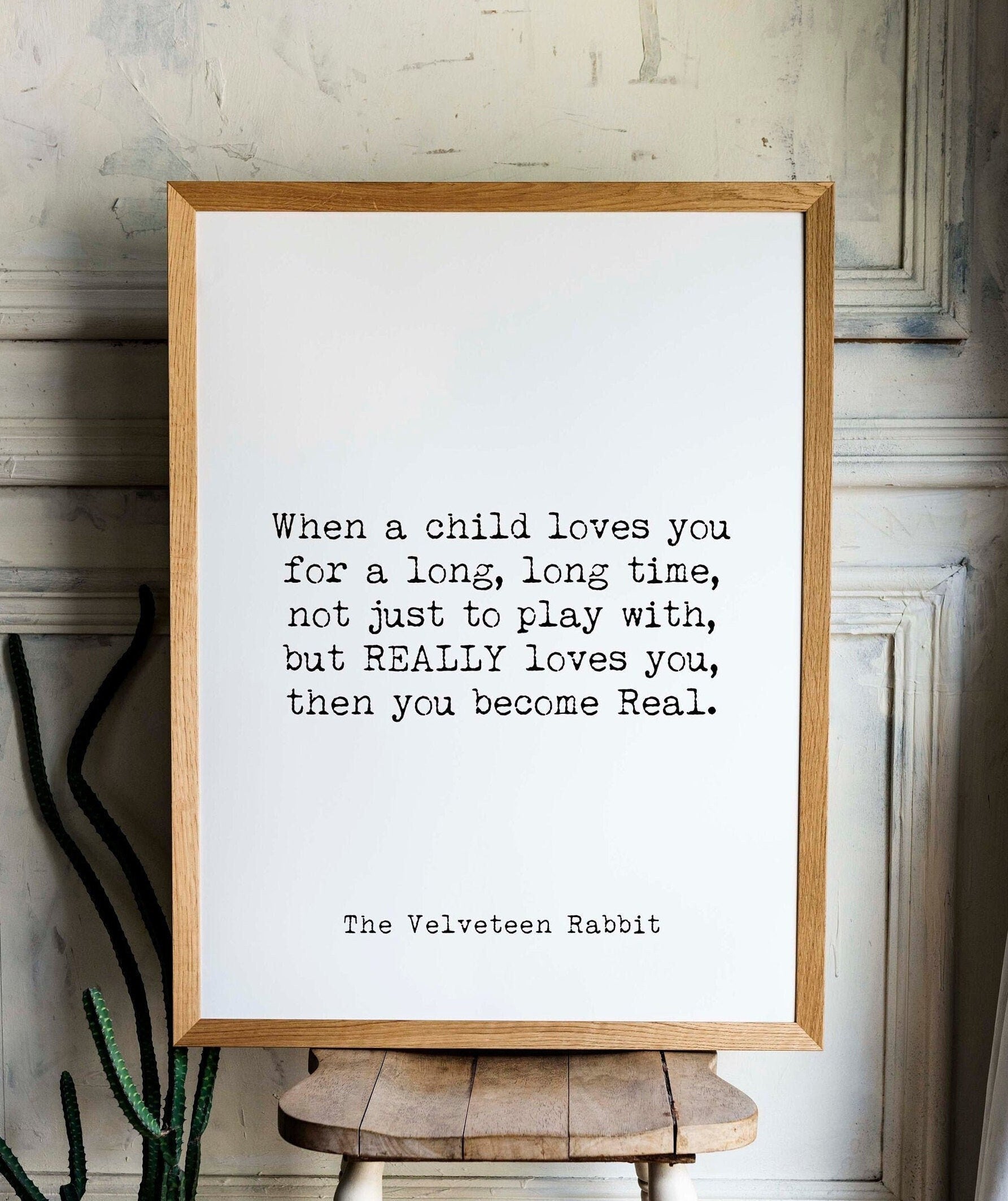 Velveteen Rabbit Quote Print for Nursery Wall Art, Black & White Art