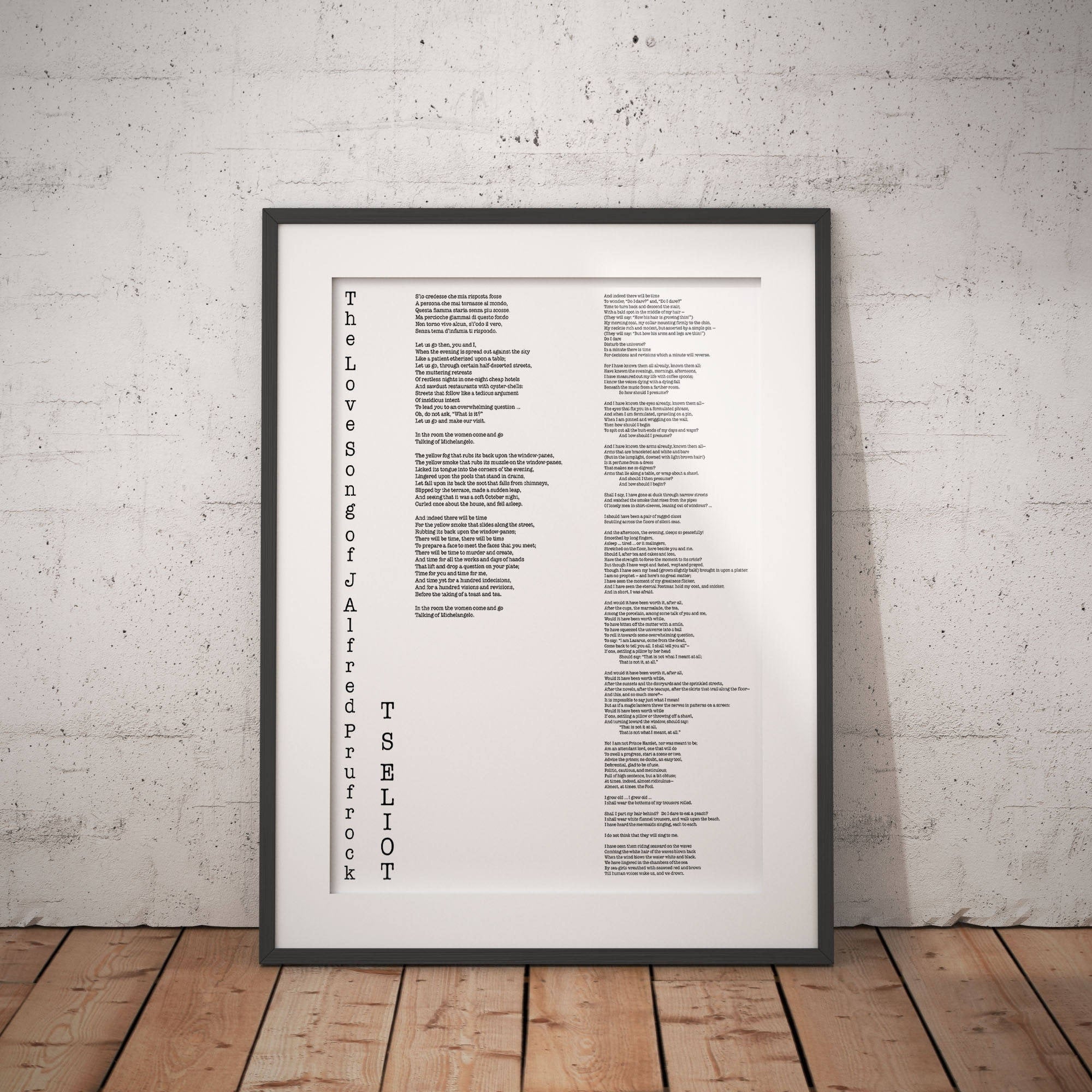 T.S. Eliot Love Song of J. Alfred Prufrock Wall Art Print, Poetry Quote Art Typography Poem Print