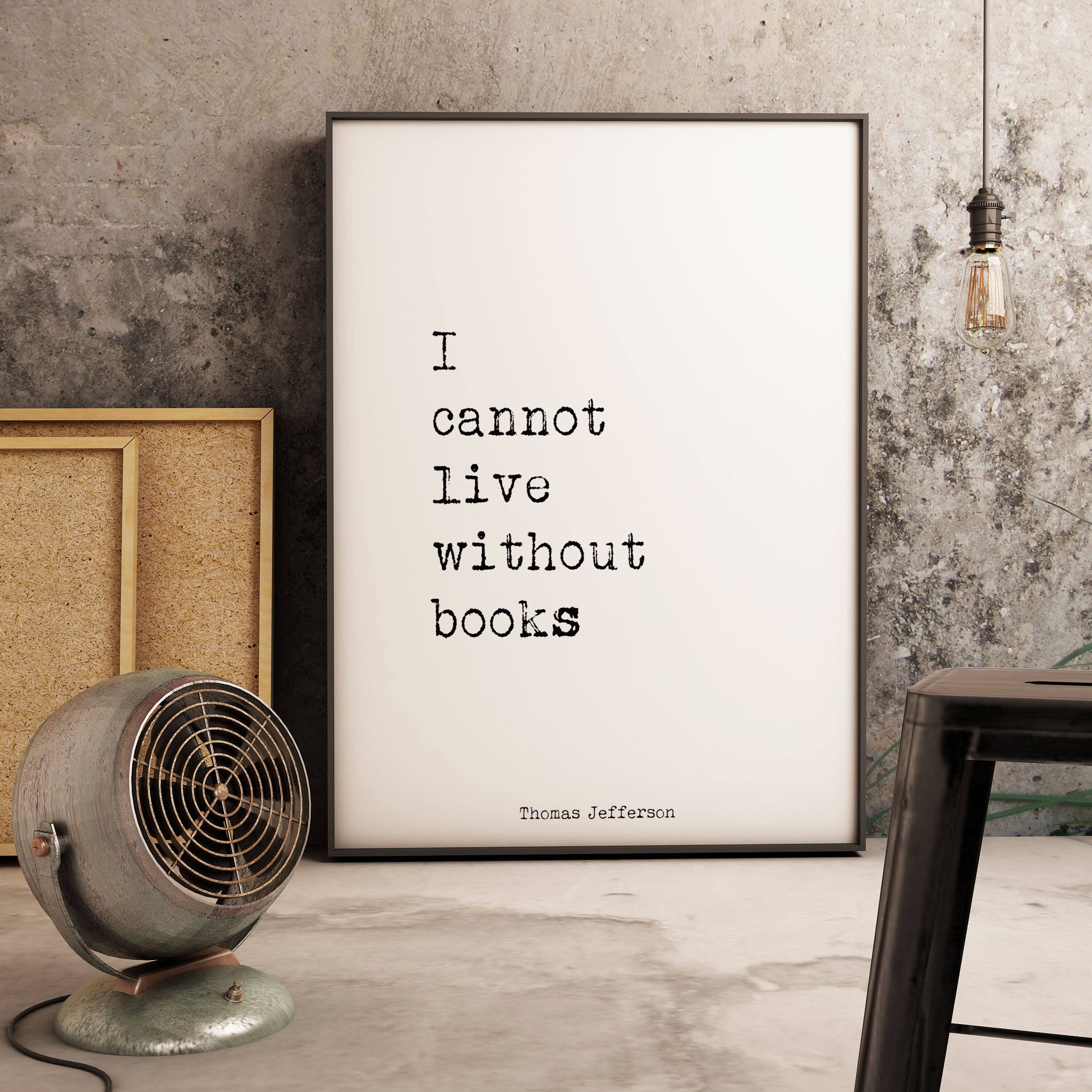 Book Reading Print with Thomas Jefferson Quote, Black & White Art For Library Decor