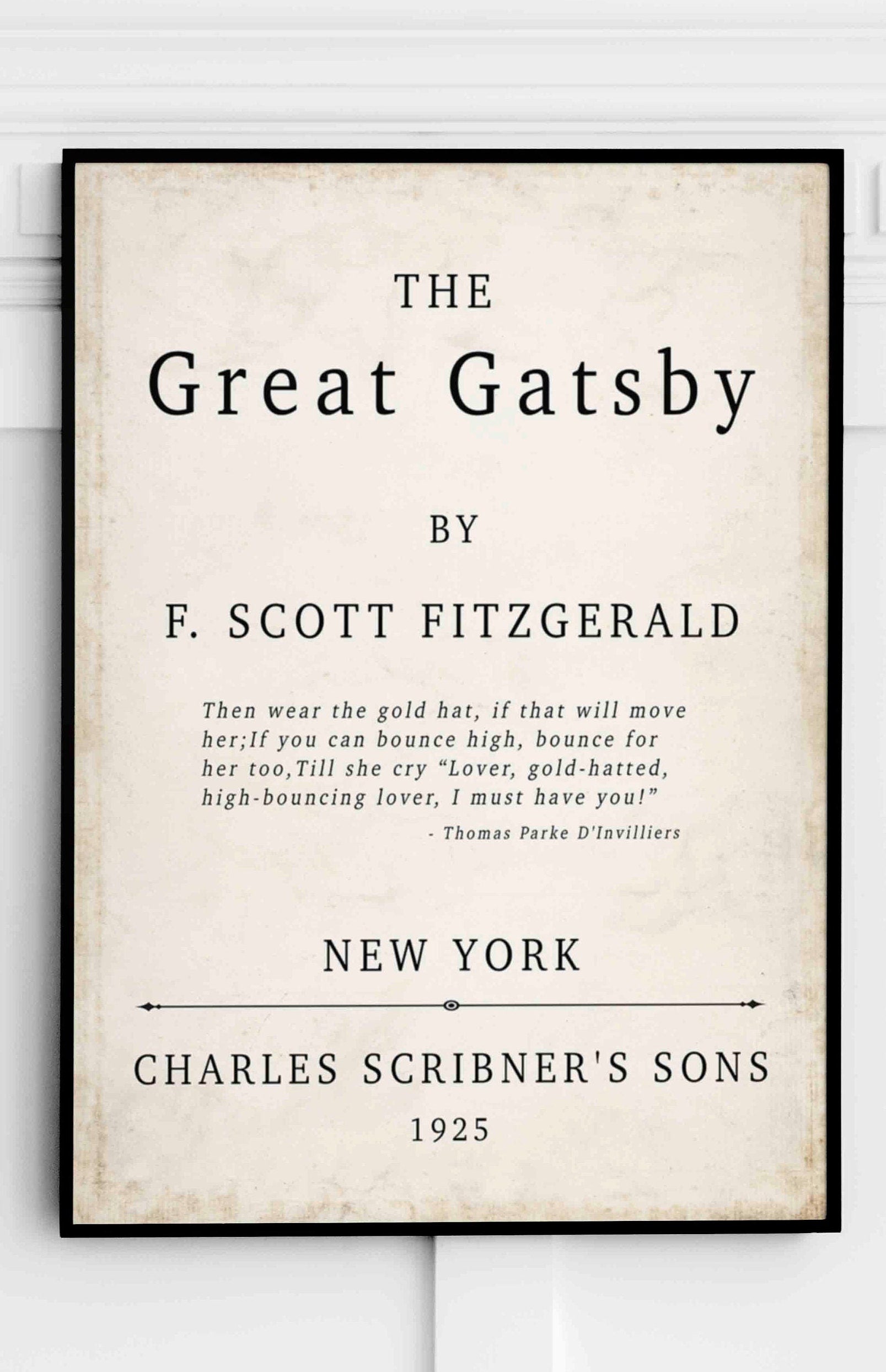 F Scott Fitzgerald The Great Gatsby Inner Title Page Print - Gatsby Wall Art Decor Framed or Unframed Options