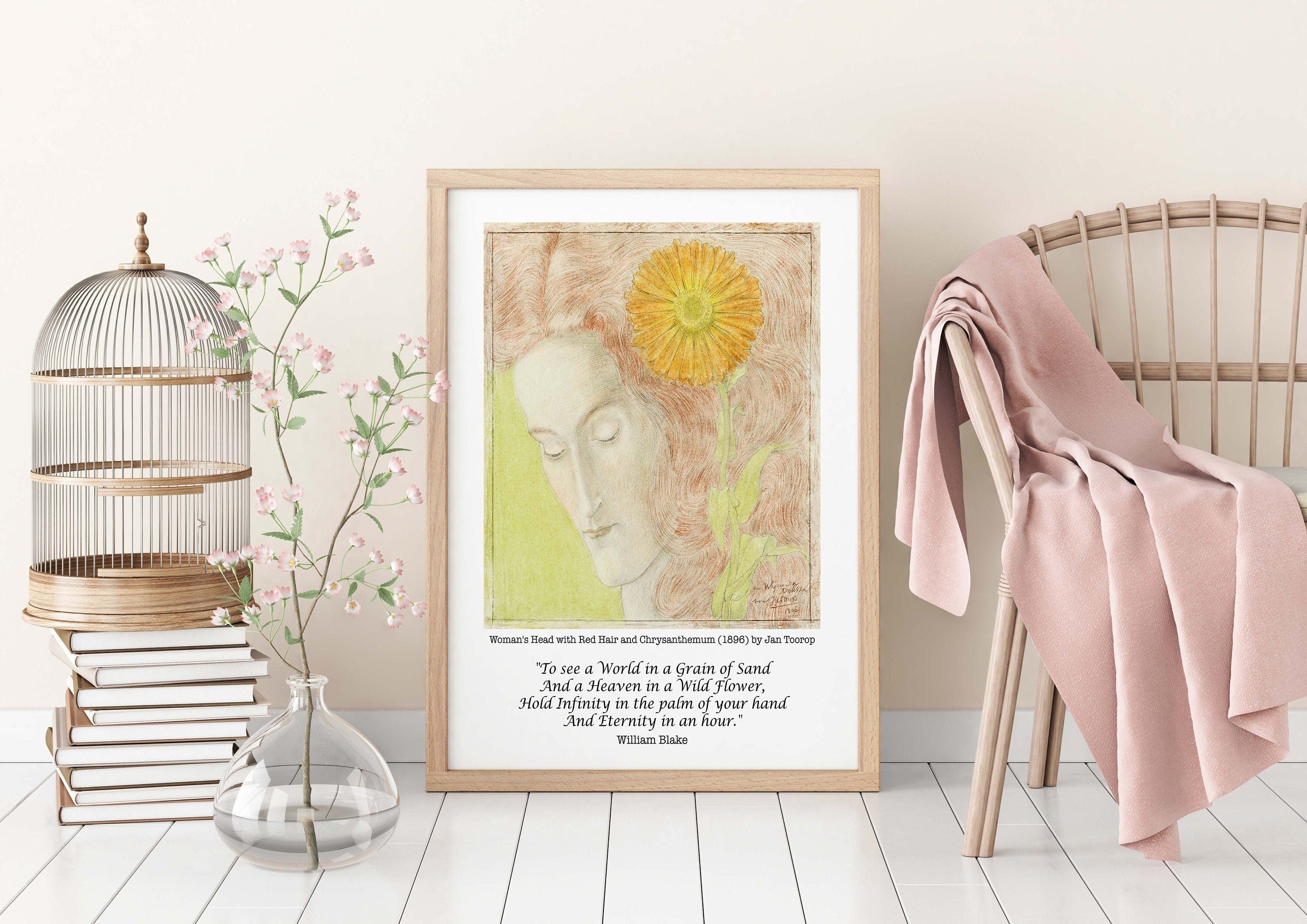 William Blake Grain Of Sand Quote Inspirational Quote Wall Art Prints, Jan Toorop Fine Art Prints - Woman With Chrysanthemum