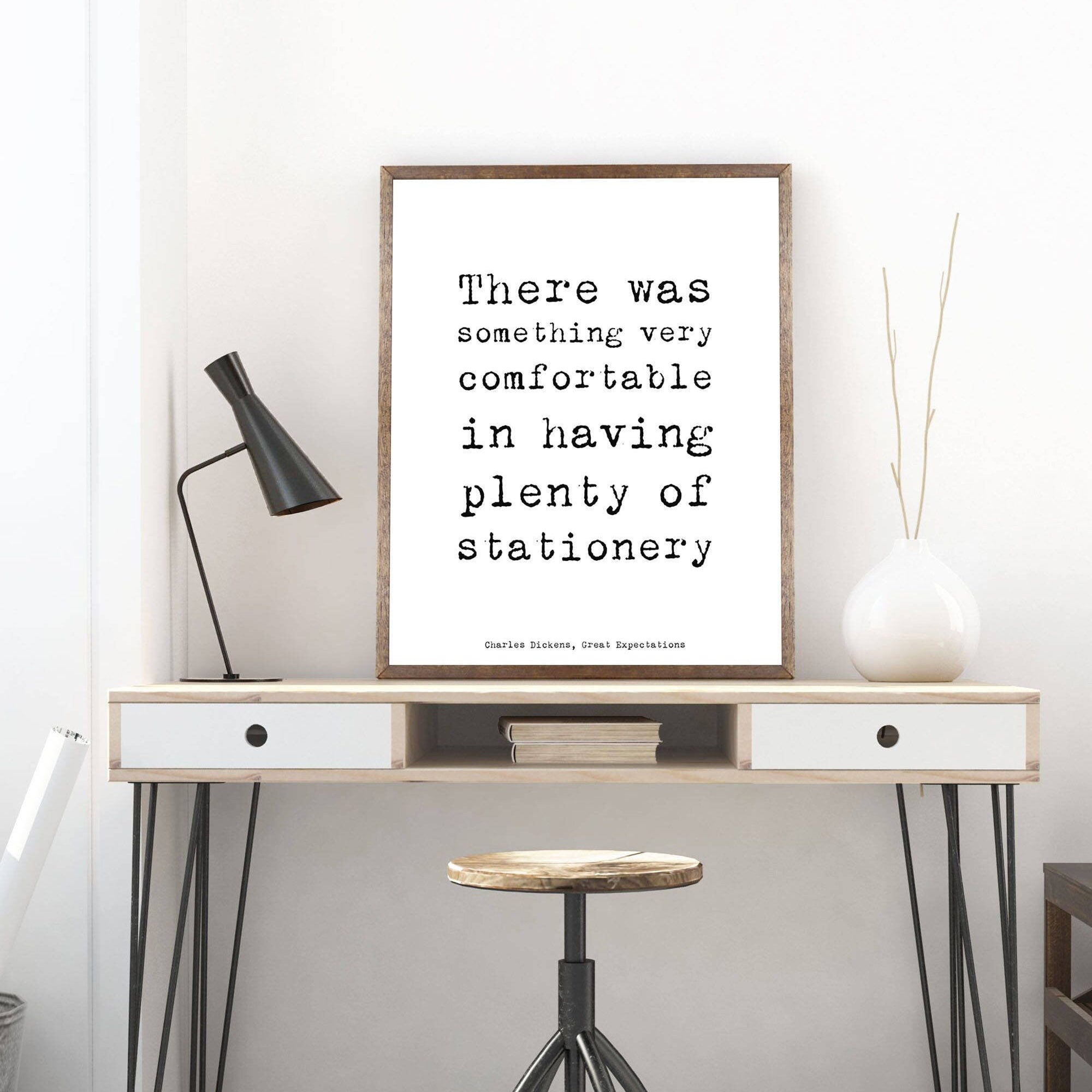 Dickens Quote Office Wall Art, Charles Dickens Black & White Home Office Decor