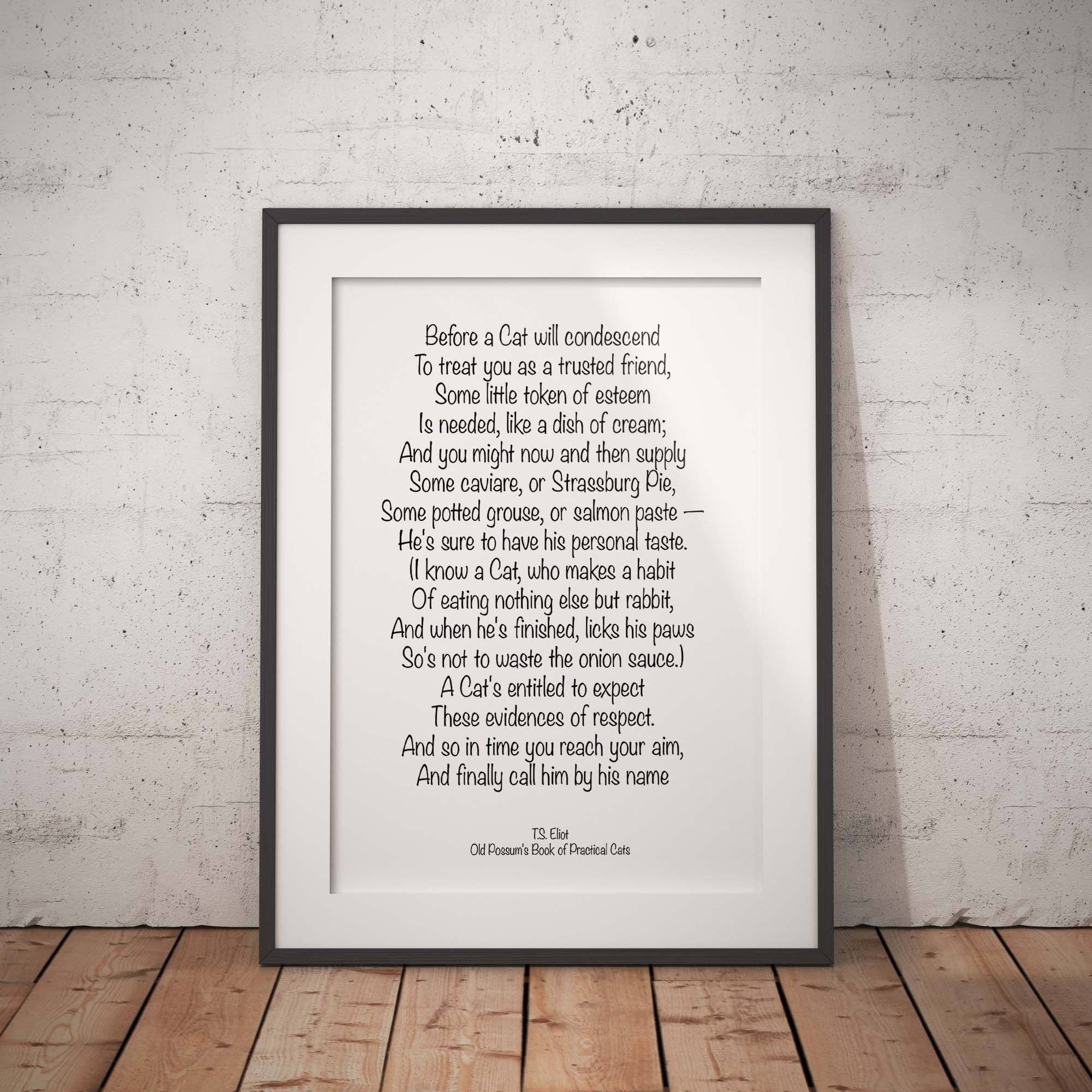 T S Eliot Cat Poem, Old Possum's Book Of Practical Cats Wall Art Print