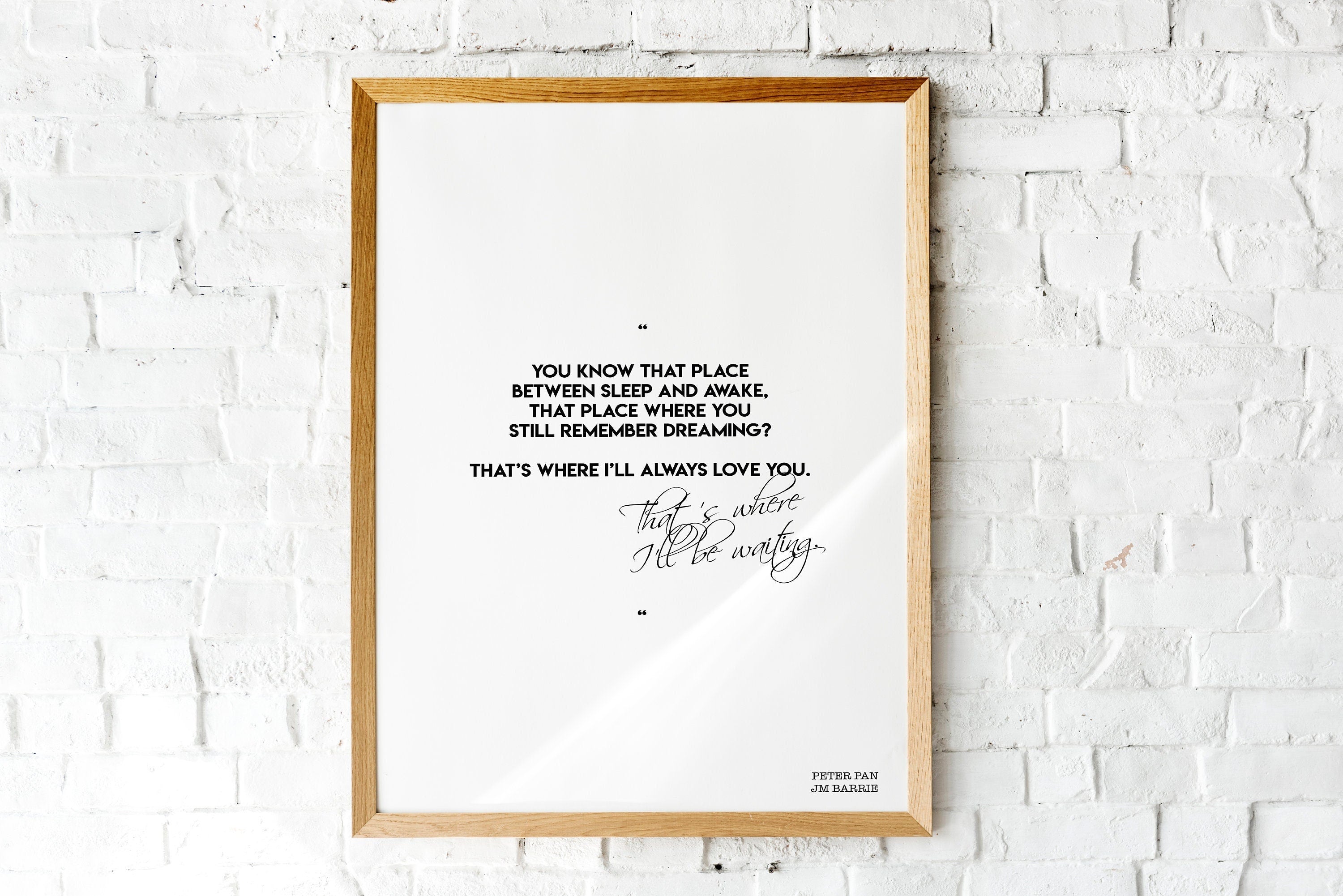 I'll Always Love You Peter Pan Quote Print, Black & White Typography Wall Art Prints