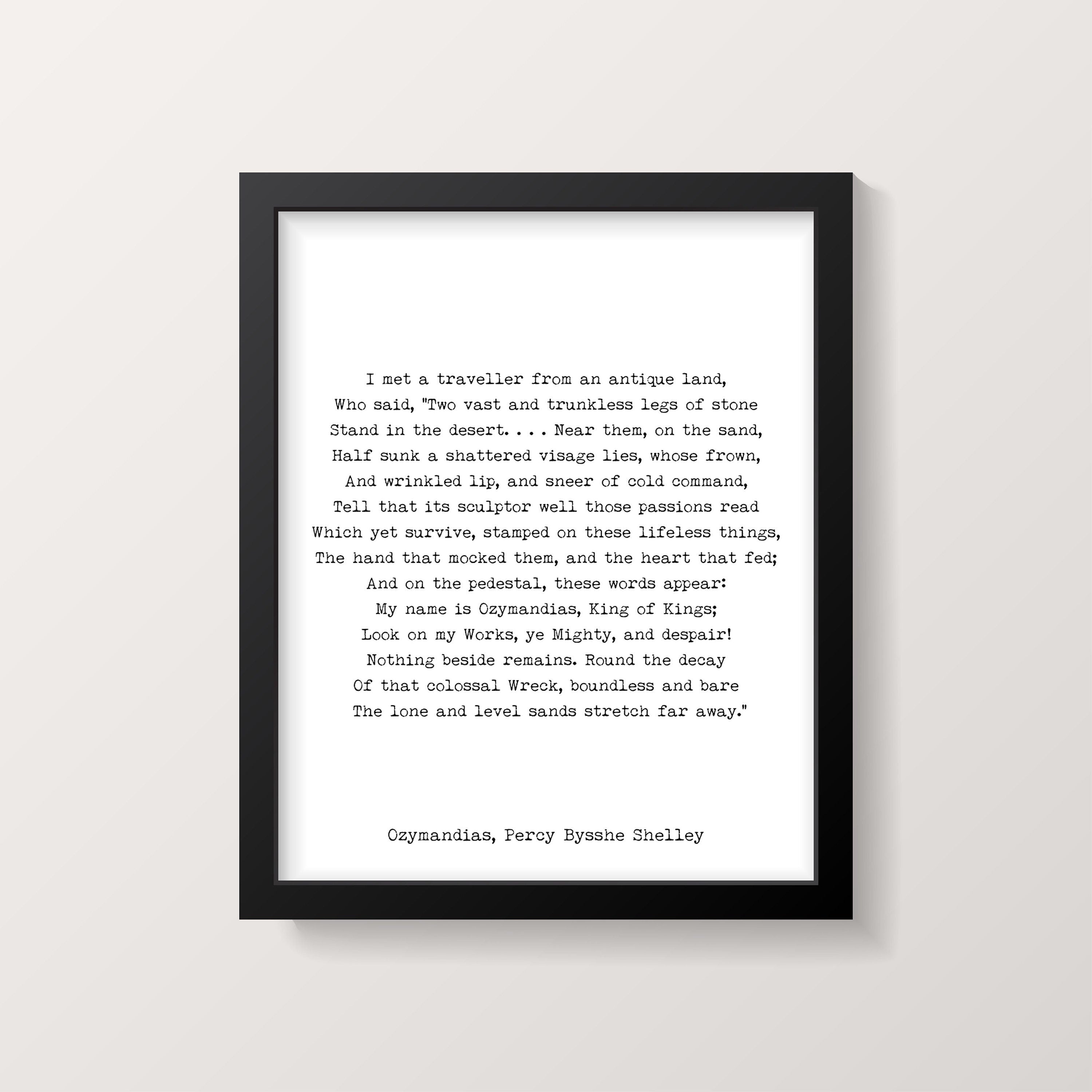 Ozymandias Poem Print, Percy Bysshe Shelley Poetry Poster in Black & White for Home Wall Decor