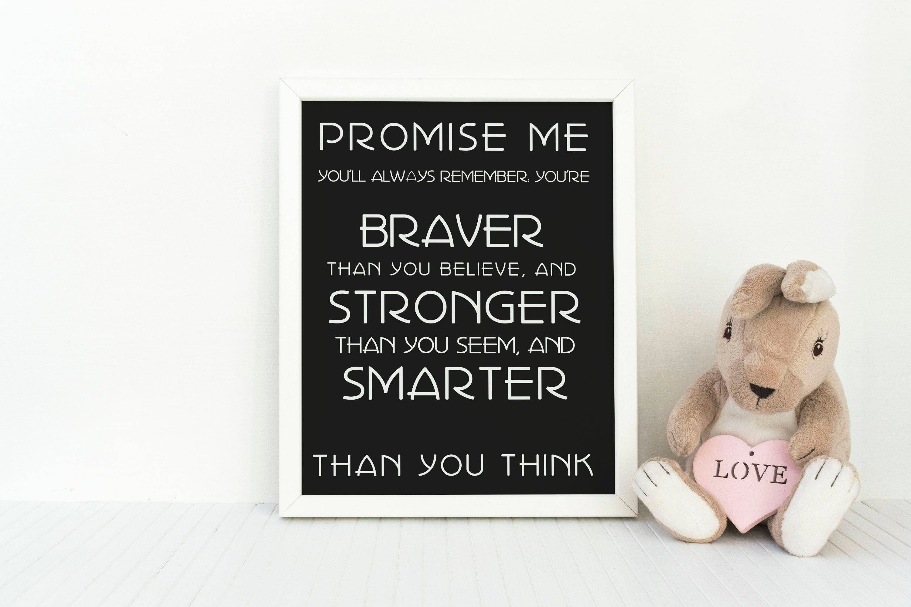 Promise Me Braver Stronger Smarter Winnie The Pooh Art Print, AA Milne Quote Unframed Inspirational Poster