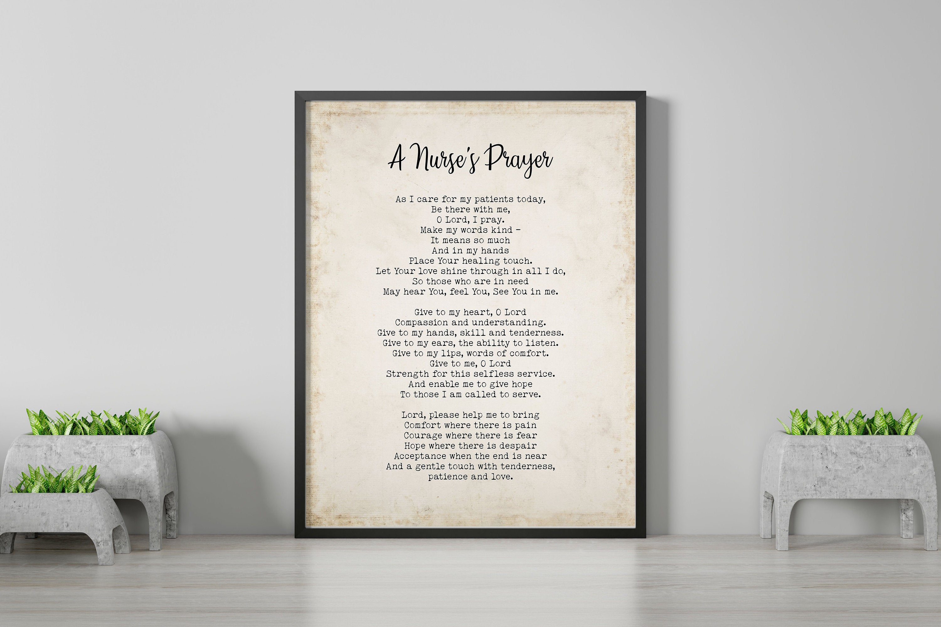 A Nurse's Prayer Print, Doctor's Prayer Literary Art in Black & White or Vintage Style Framed Unframed