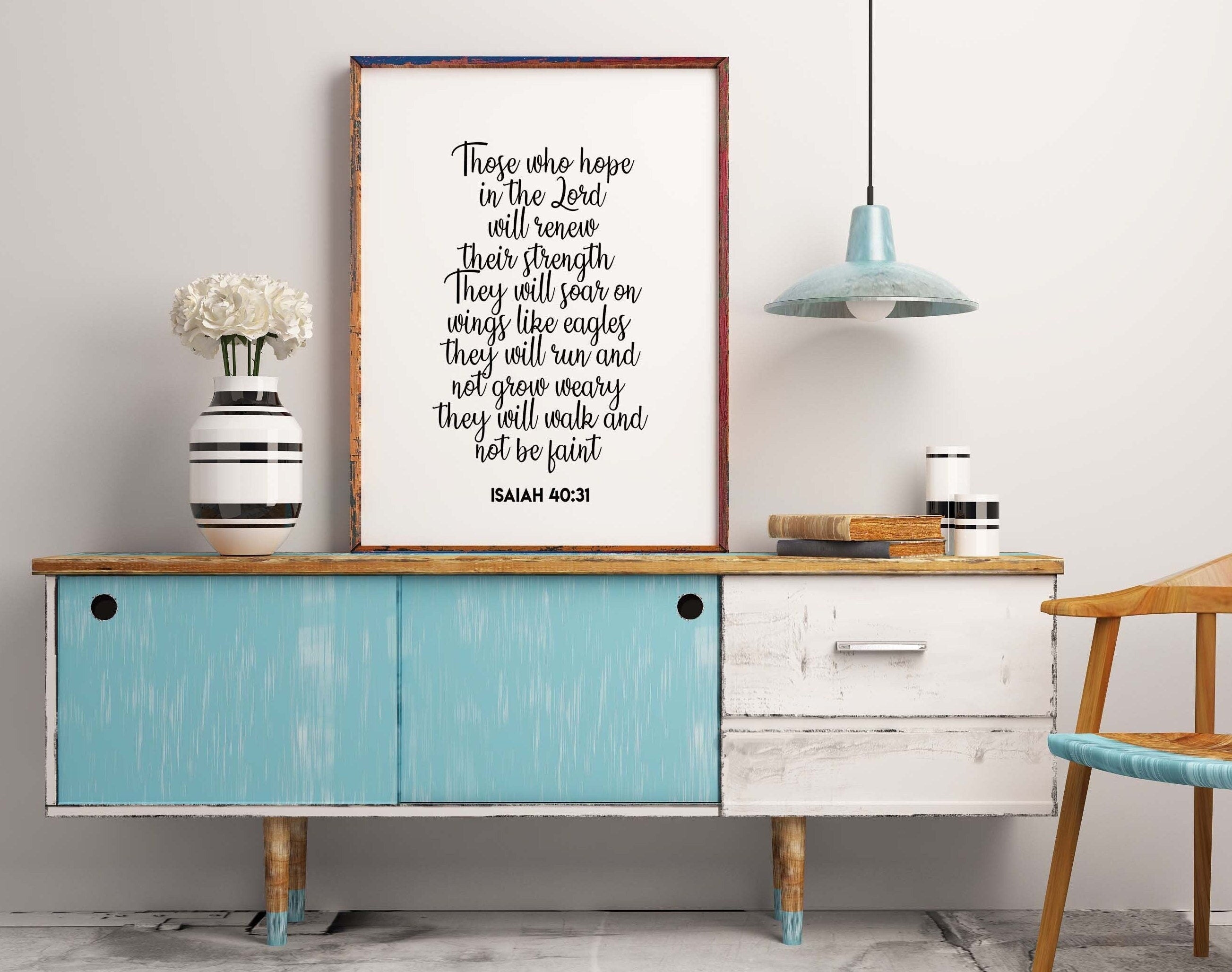 Hope in the LORD Isaiah 40:31 Bible Verse Print, Inspirational Gift Wall Art in Black & White