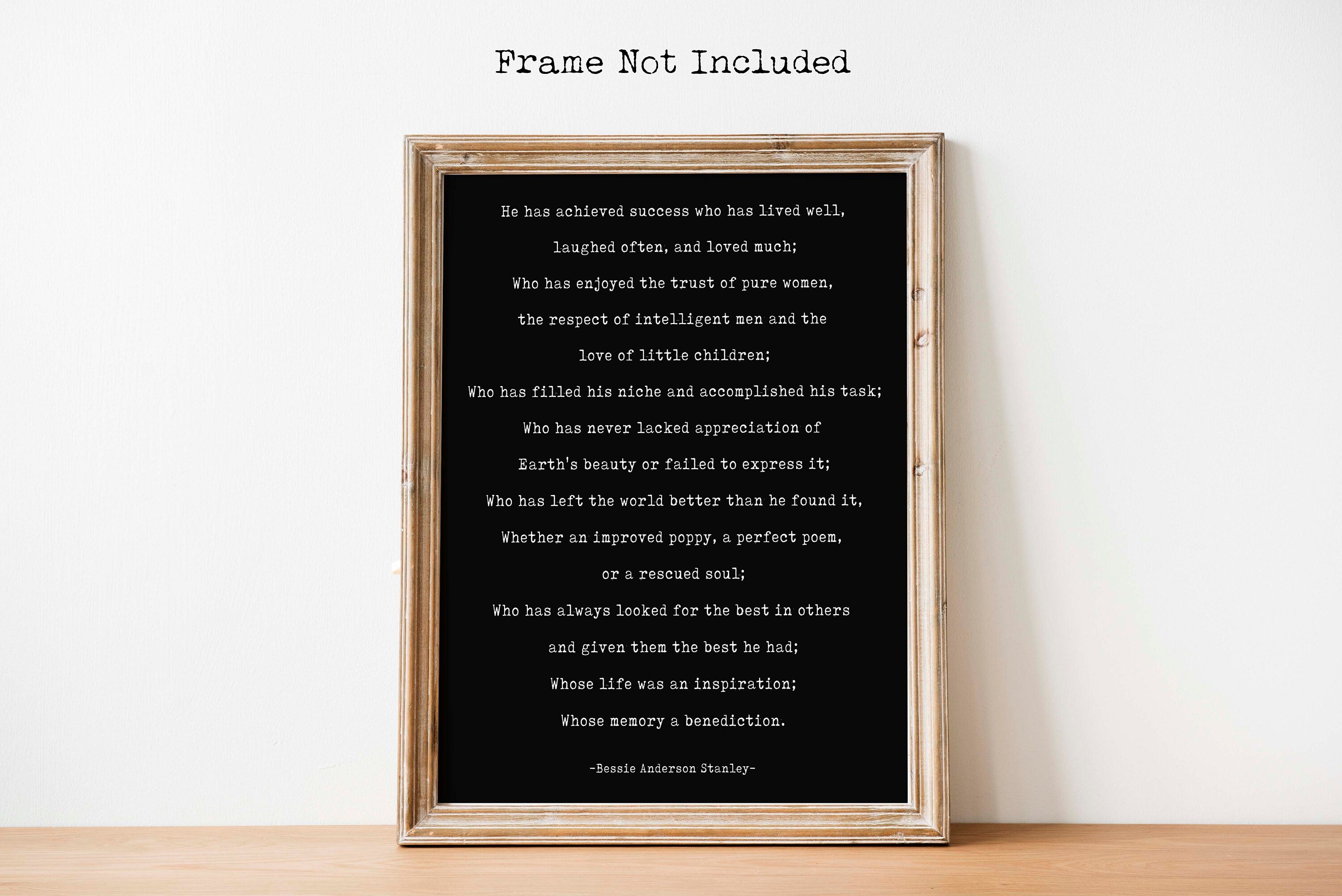 Bessie Anderson Stanley Success Poem Print, Lived Well Laughed Often Inspirational Quote Wall Art Prints
