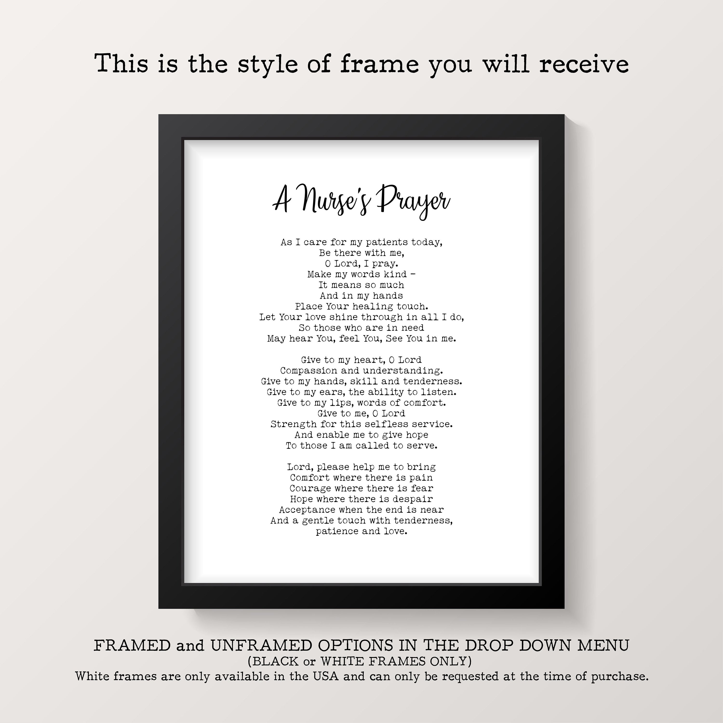 A Nurse's Prayer Print, Doctor's Prayer Literary Art in Black & White or Vintage Style Framed Unframed