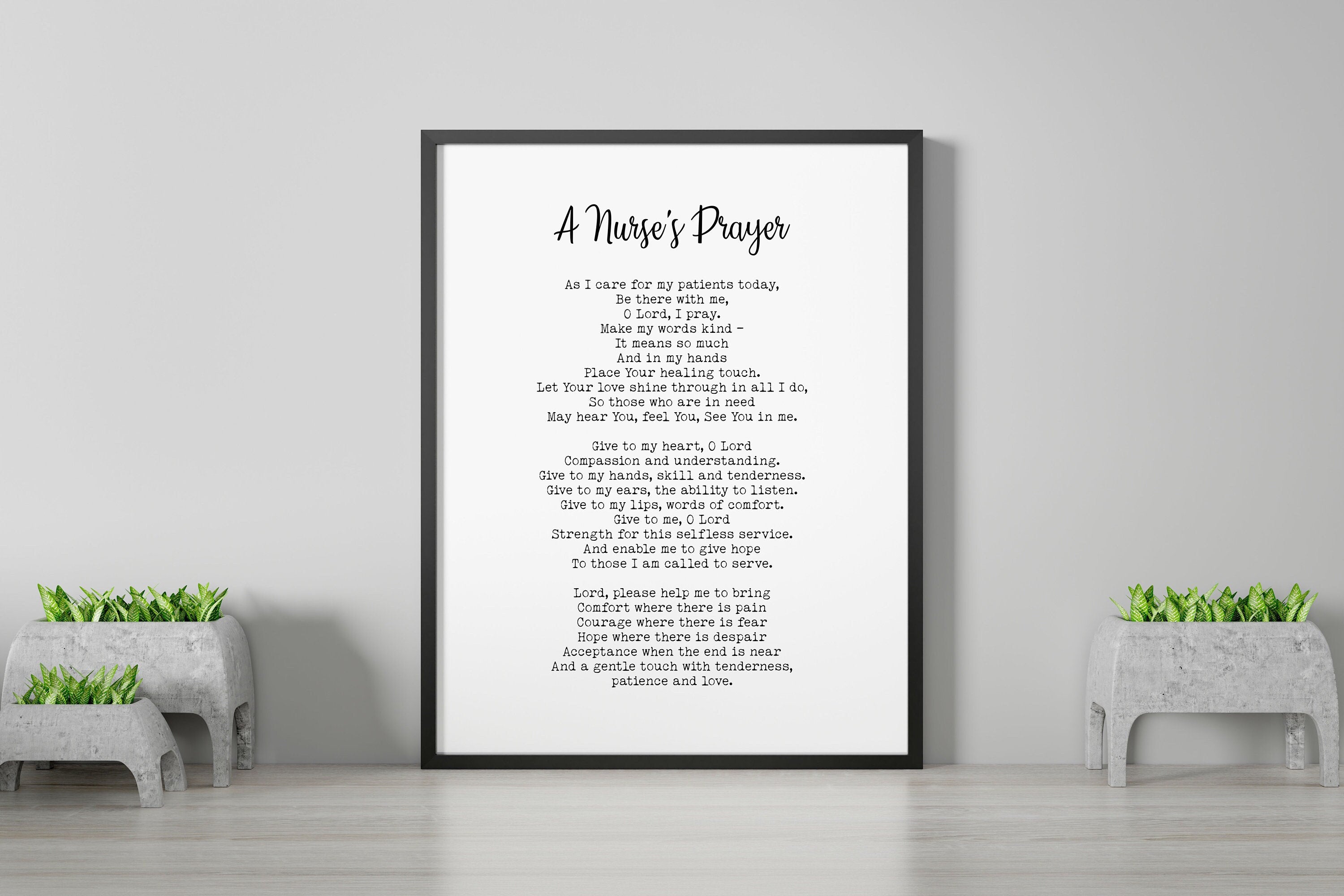 A Nurse's Prayer Print, Doctor's Prayer Literary Art in Black & White or Vintage Style Framed Unframed